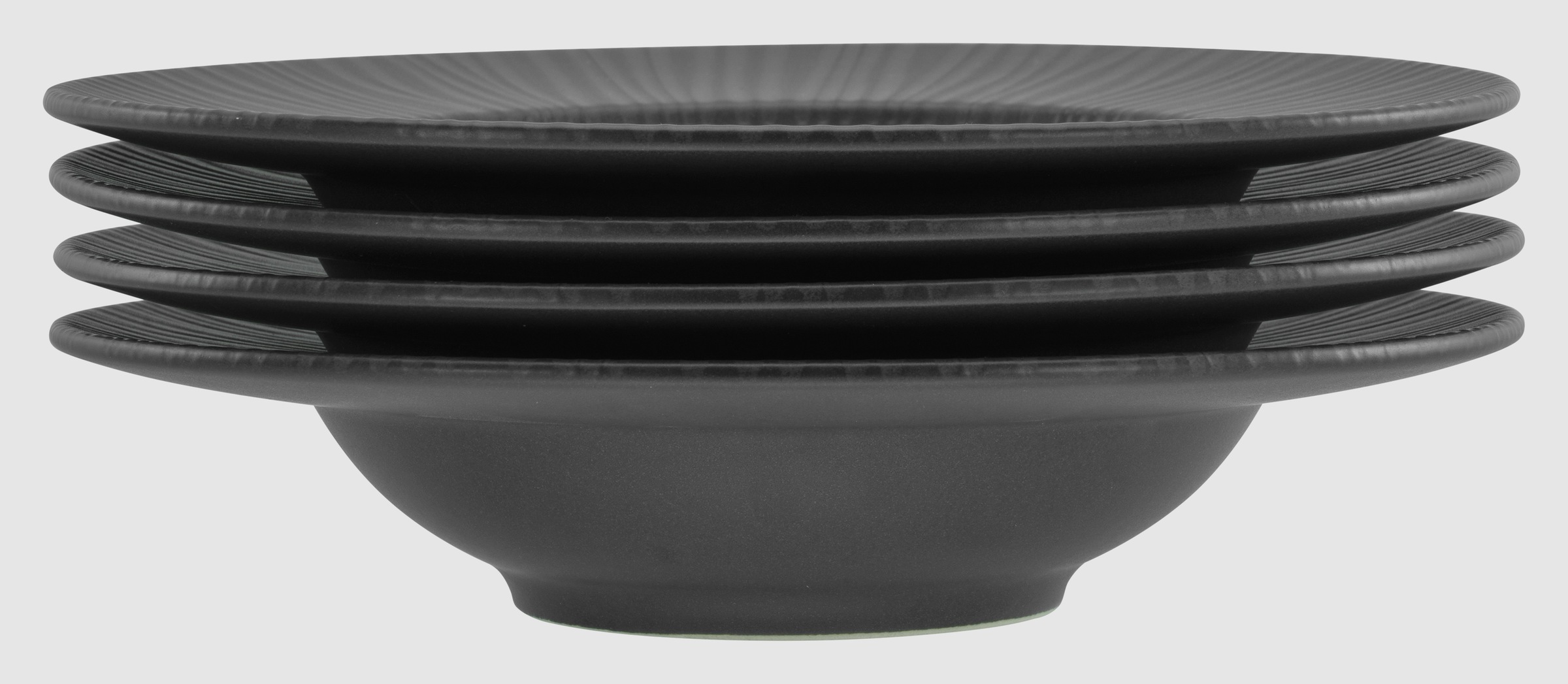 CreaTable Pastateller »Vesuvio Black, Pasta Gourmetteller Set 4-tlg«, (Set, 4 St.), Seidenmatte Spezialglasur, Ausdruckstarkes Relief