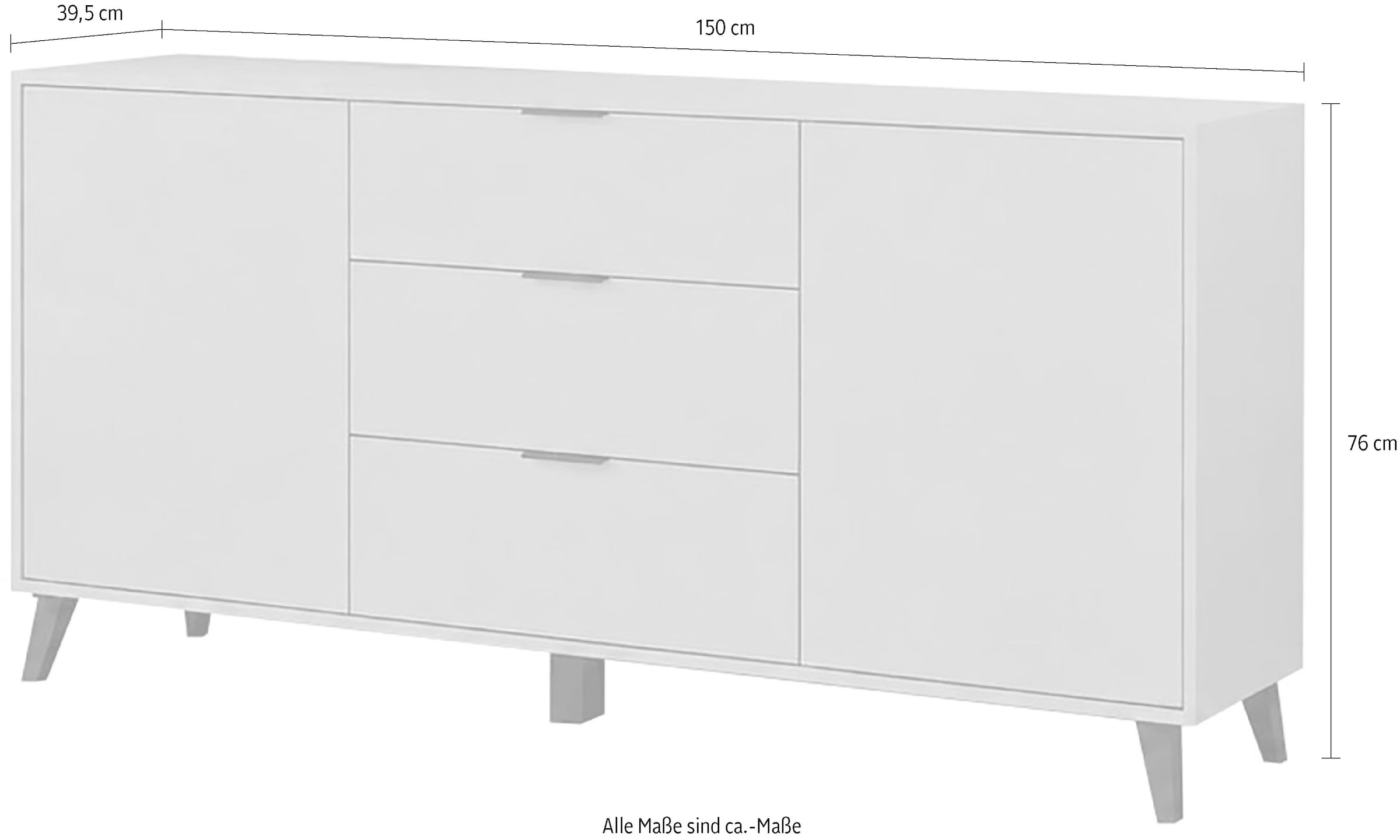 OTTO home Sideboard »Oslo, B/H/T: 150/76/39,5 cm« 3 Schubladen, 2 Türen mit Push-to-open, schwarze Metallgriffe