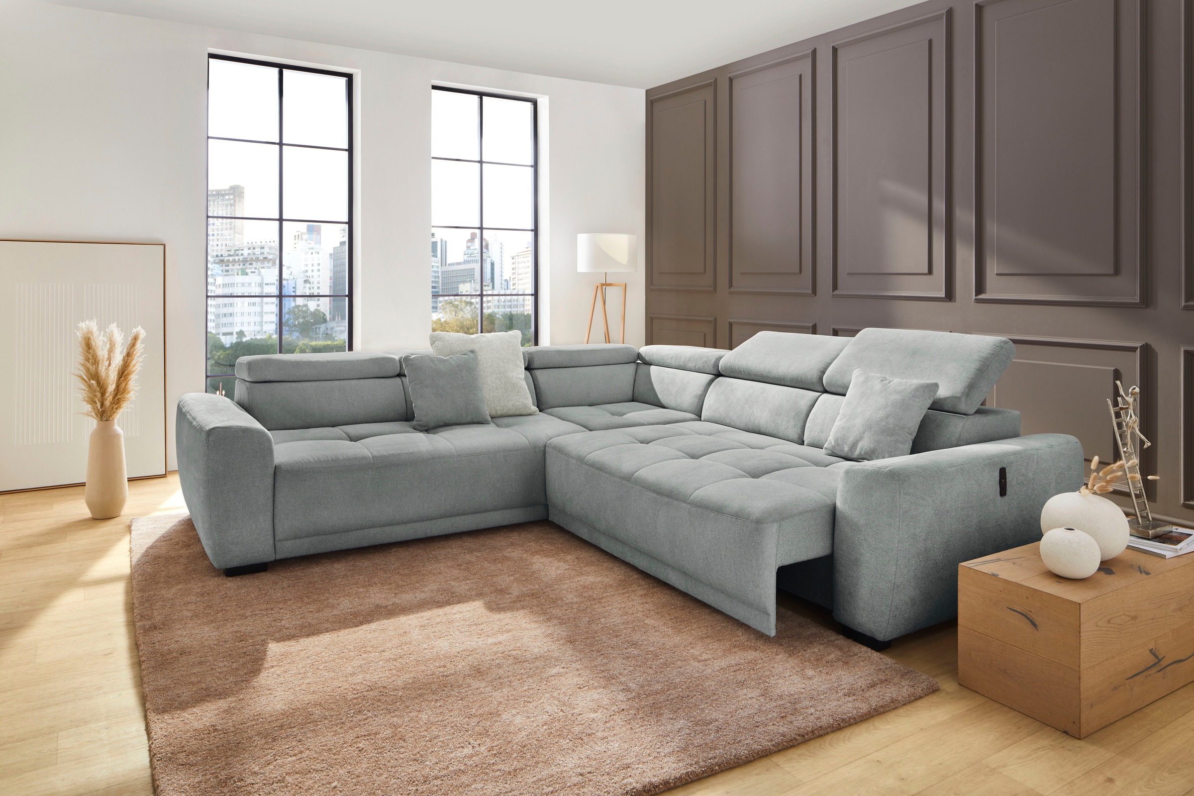 Jockenhöfer Gruppe Wohnlandschaft »Monza L-Form, B: 292x292 cm, mit 30 cm elektr. Sitztiefenverstellung« 140kg Belastbarkeit je Sitz, Kopfteilverstellung & USB-Anschluss