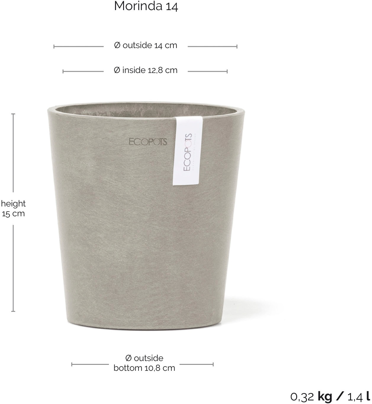 ECOPOTS Blumentopf »Morinda Orchidee 14 Taupe« für den Innenbereich