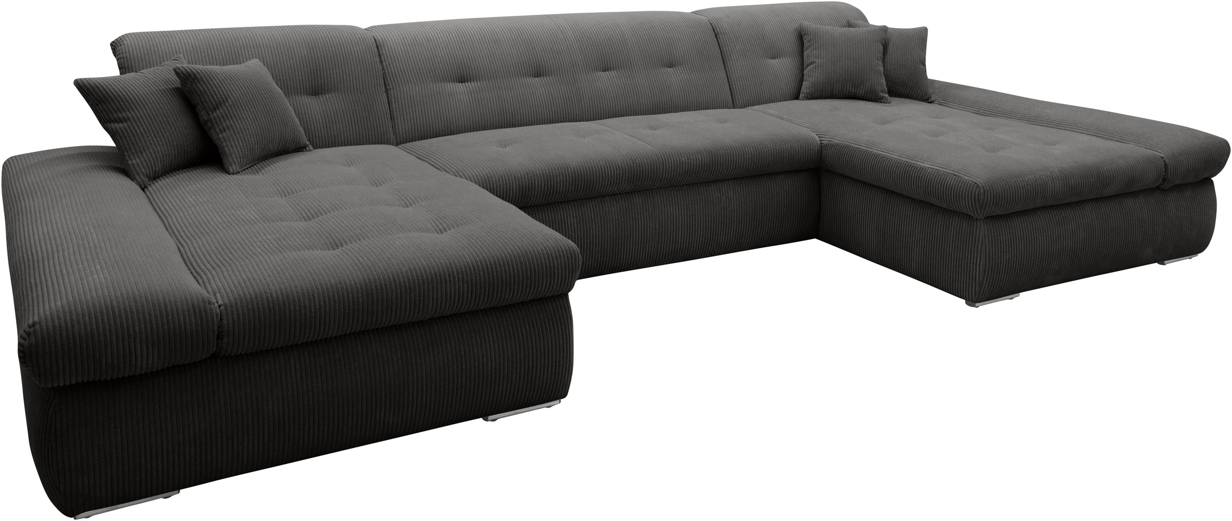 DOMO collection Wohnlandschaft »Moric wahlweise mit Bettfunktion und Armteilverstellung, XXL«, U-Form, beidseitig mit Recamiere, incl. Zierkissen, Cord-Bezug
