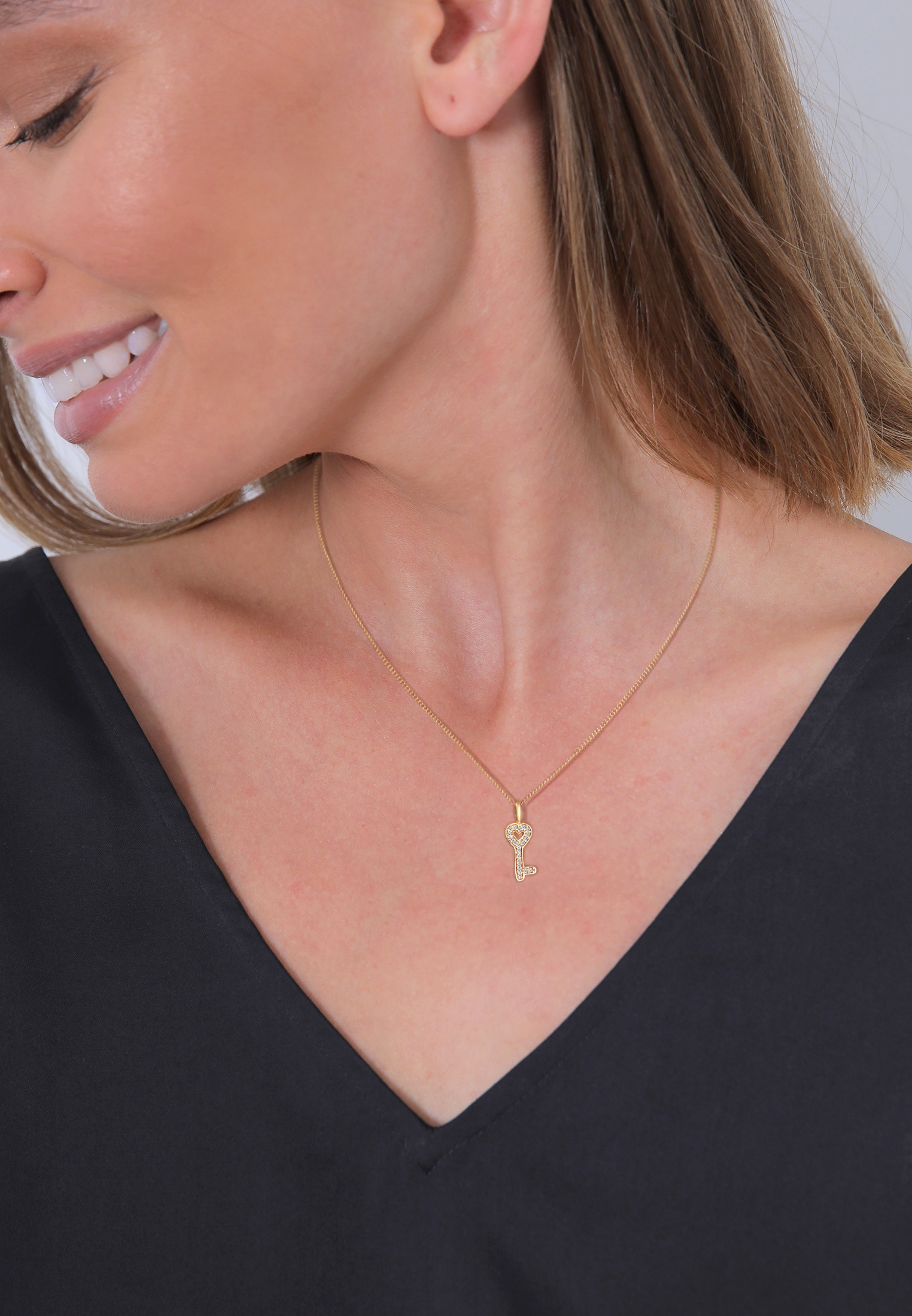 Elli DIAMONDS Collierkettchen »Schlüssel Diamant Weiß Brillantschliff (0.1 ct) 585 Gelbgold«