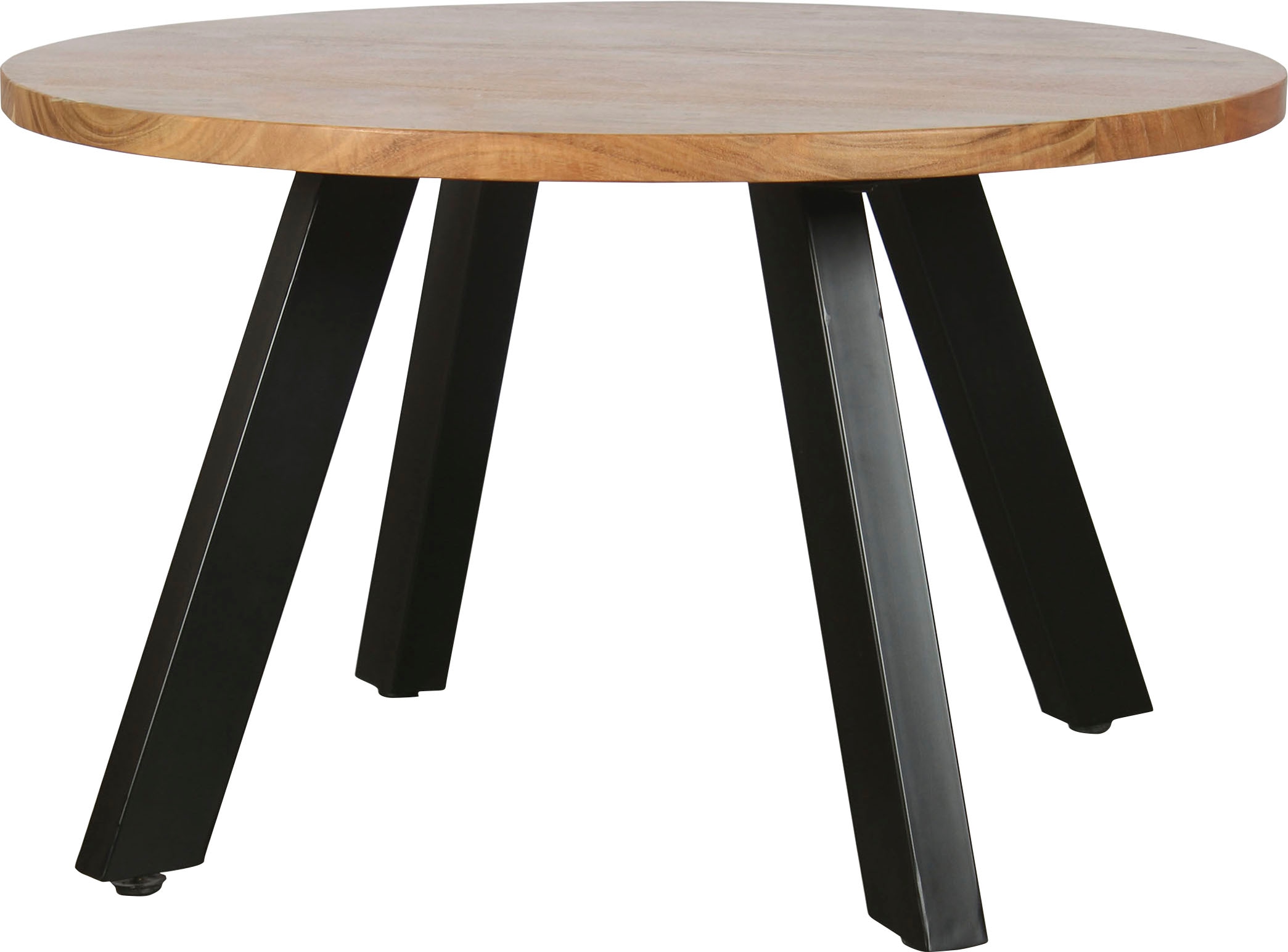 byLIVING Couchtisch »ULM«, mit massiver Akazien - Platte und schwarzem Metallgestell, rund 75cm.