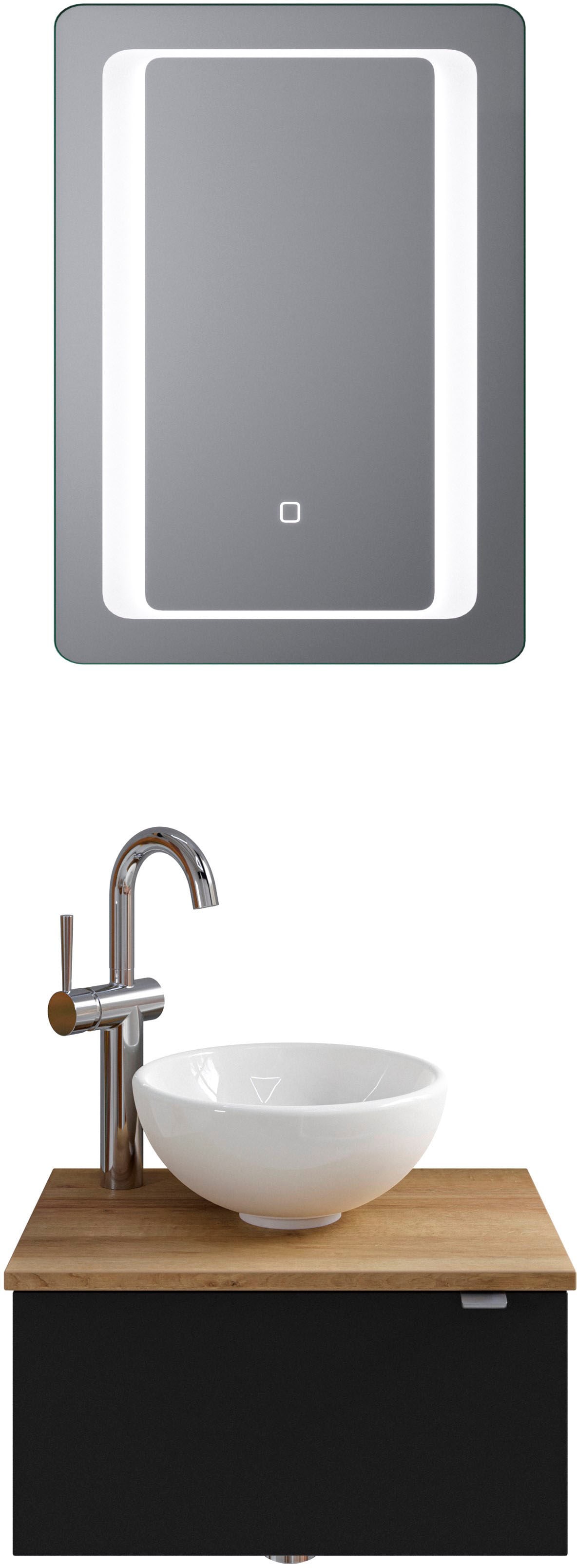 Badmöbel-Set „Serie 6915“, (4 St.), Gäste-Bad, 51 cm breit, mit LED-Spiegel und 1 Tür, Schwarz Matt Select B/H/T: 51 cm x 200 cm x 35 cm