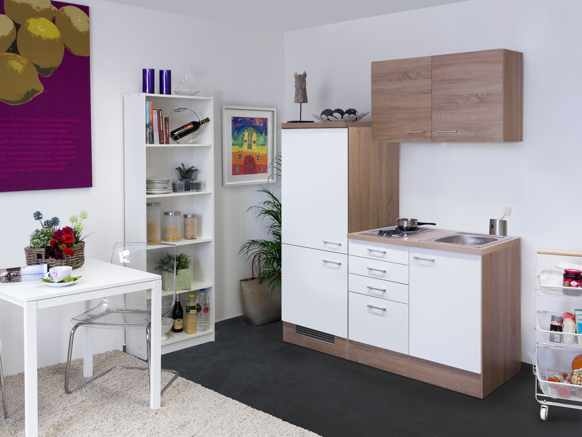 Flex-Well Küchenzeile »Samoa«, Gesamtbreite 160 cm, mit Einbau-Kühlschrank, Kochfeld und Spüle etc.