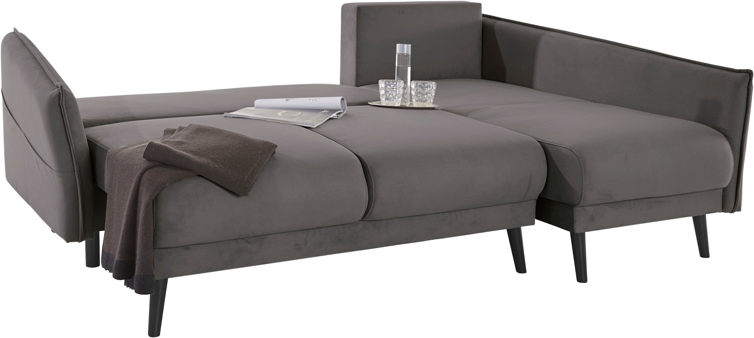 INOSIGN Ecksofa »Asra L-Form«, incl. Bettfunktion und Bettkasten, Seitentasche im Armteil, Federkern