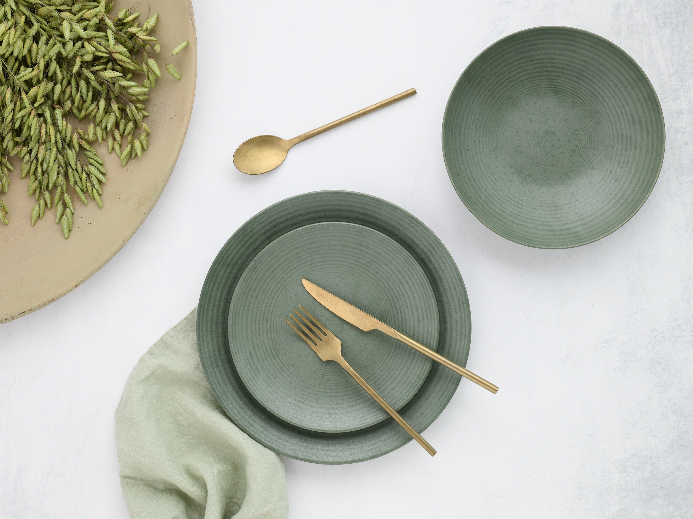 CreaTable Teller-Set »Catania, Tellerset 12-tlg.«, (Set, 12 tlg.), Vintage Farben, Ausdrucksstarkes Relief, Handwerklicher Charakter