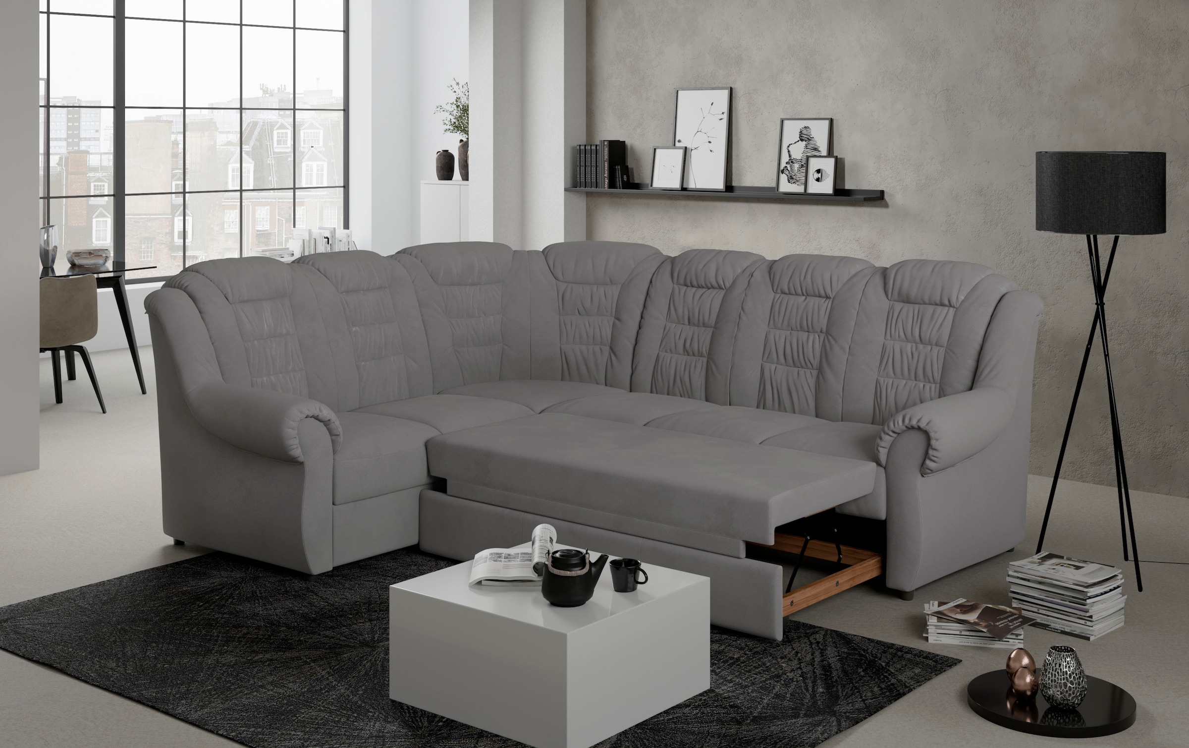 Home affaire Ecksofa »Boston L-Form«, mit hoher Rückenlehne, optional mit Bettfunktion und Stauraum
