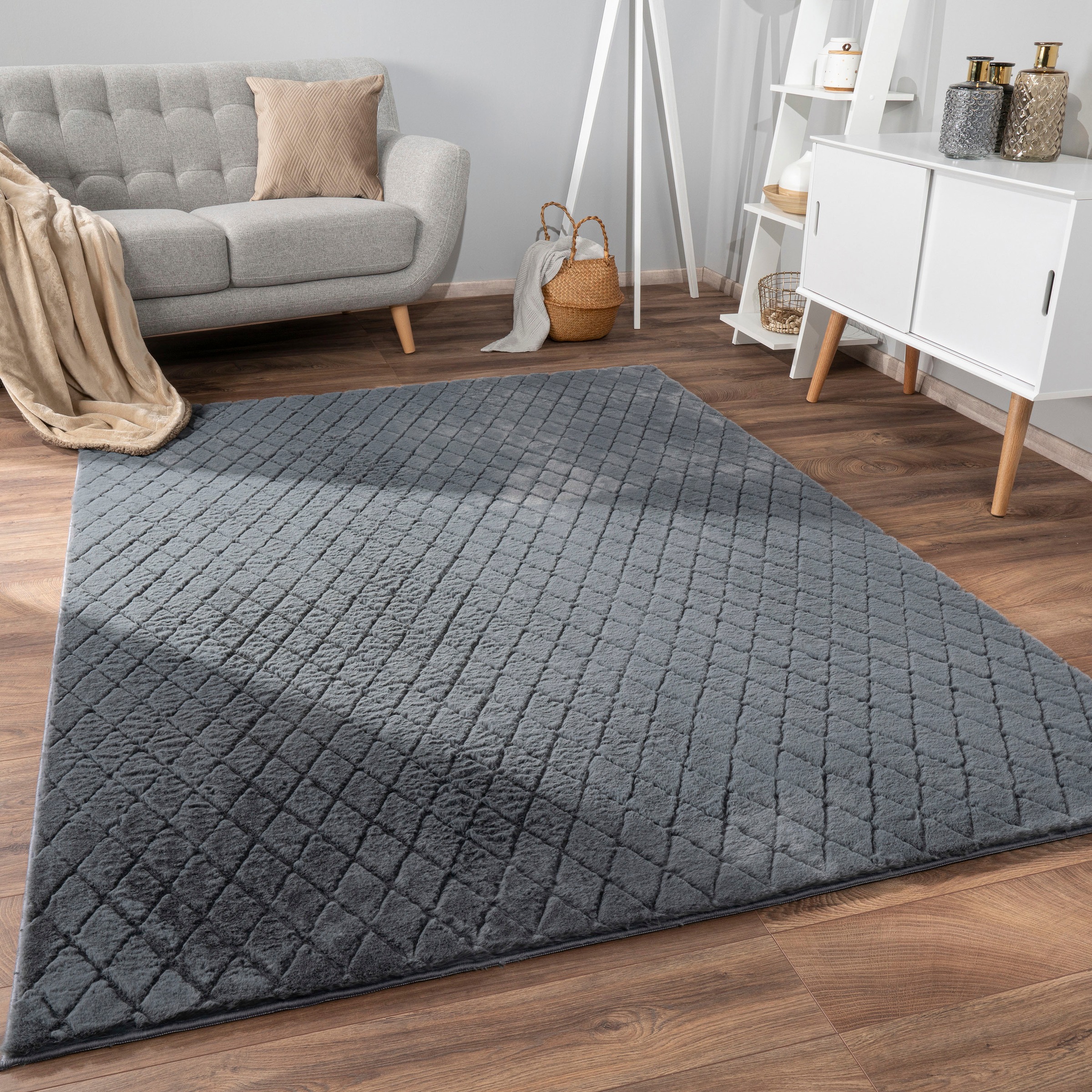 Paco Home Hochflor-Teppich »Arnheim 742«, rechteckig, 26 mm Höhe, Uni Farben, Rauten Muster, besonders weich, Hoch-Tief Effekt