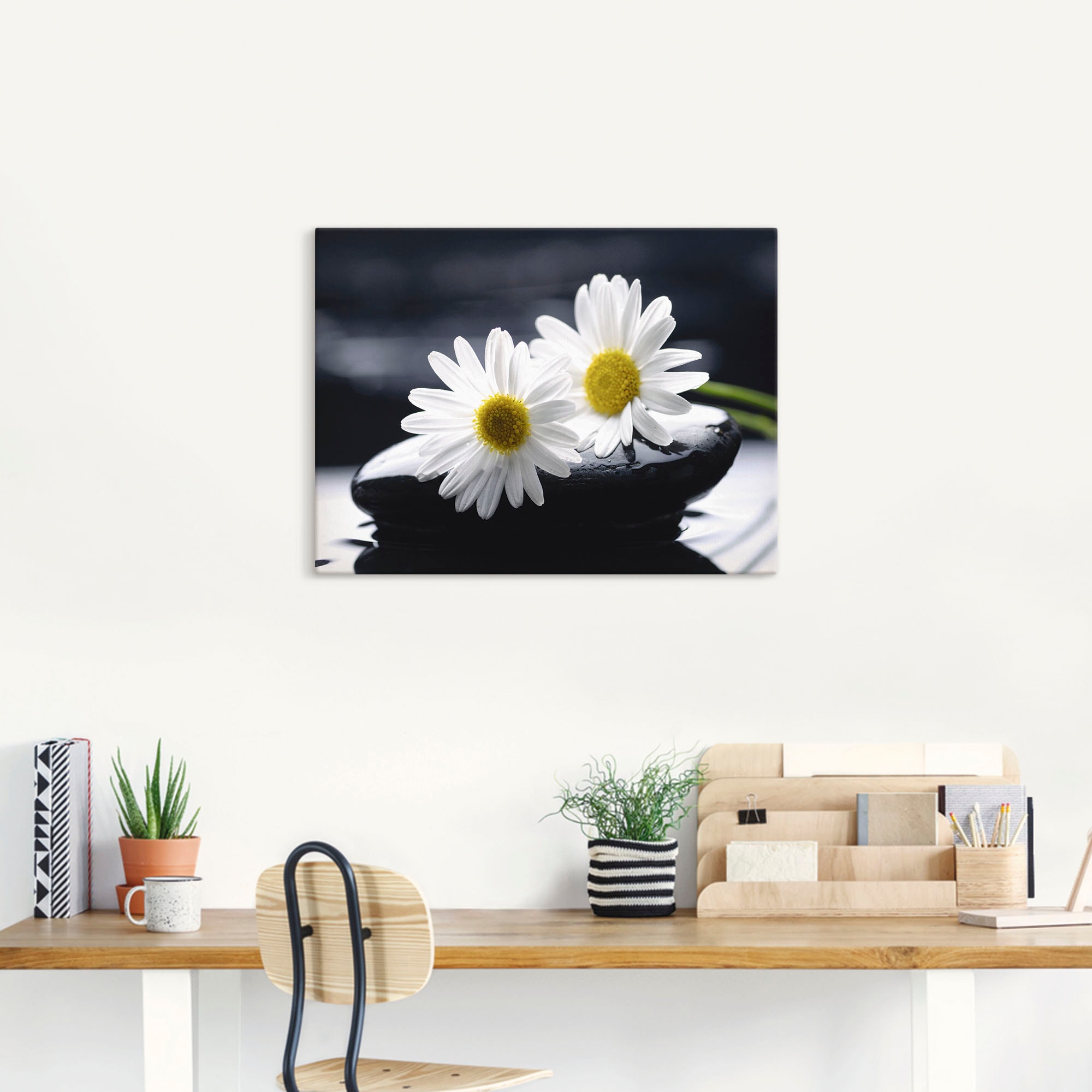Artland Leinwandbild »Zwei Gerbera auf einem Zenstein« Blumen 1 Stk. tlg. auf Holzrahmen gespannt