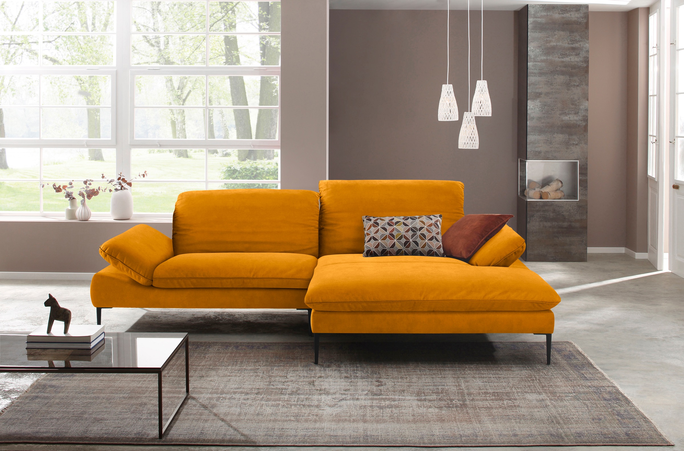 W.SCHILLIG Ecksofa »enjoy&MORE, Designsofa, elegant und bequem, L-Form«, Sitztiefenverstellung, Füße schwarz pulverbeschichtet, Breite 294 cm