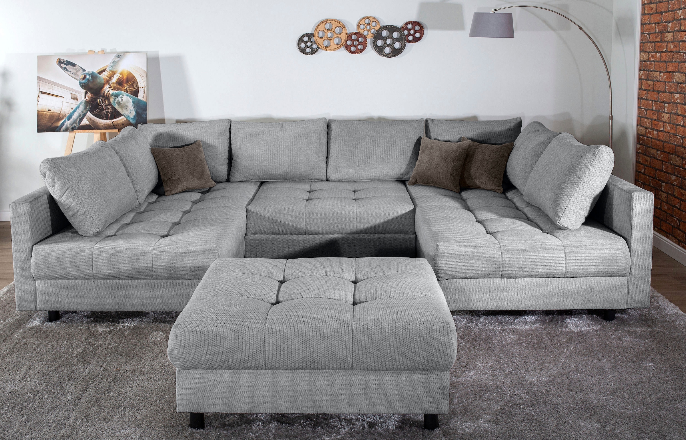 COLLECTION AB Wohnlandschaft »Toni U-Form, B: 298 cm« mit Hocker & 3 Zierki günstig online kaufen