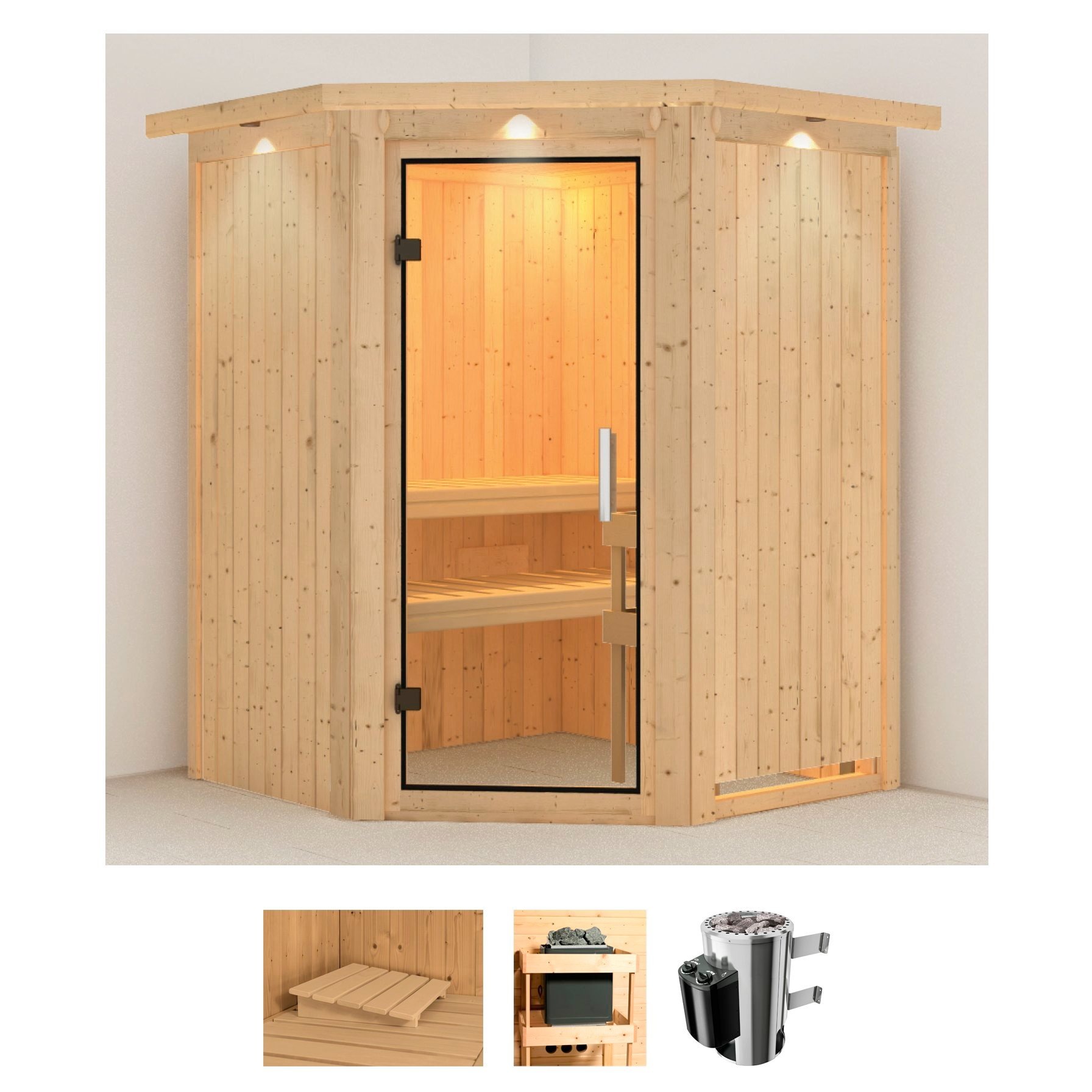 Sauna »Nanna«, 3,6-kW-Plug & Play Ofen mit integrierter Steuerung