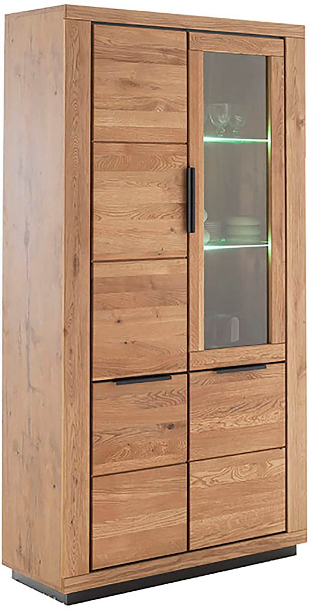 MCA living Vitrine »GRENO Vitrine groß«, (1 St.), aus massiver Wildeiche, Metallgriffe, Breite 107 cm