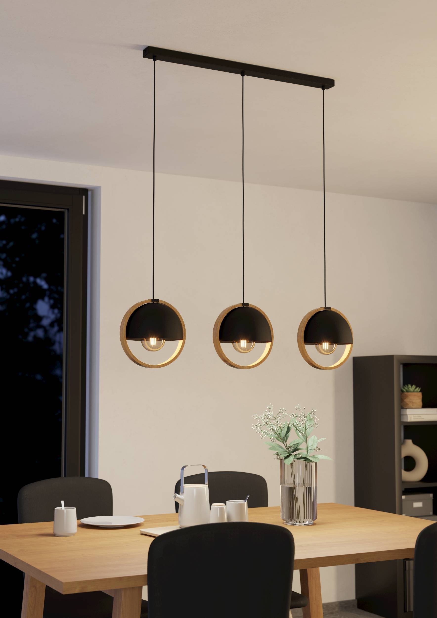 EGLO Hängeleuchte »Callow Hängelampe, Metall und Holz, Esszimmerlampe, E27, günstig online kaufen