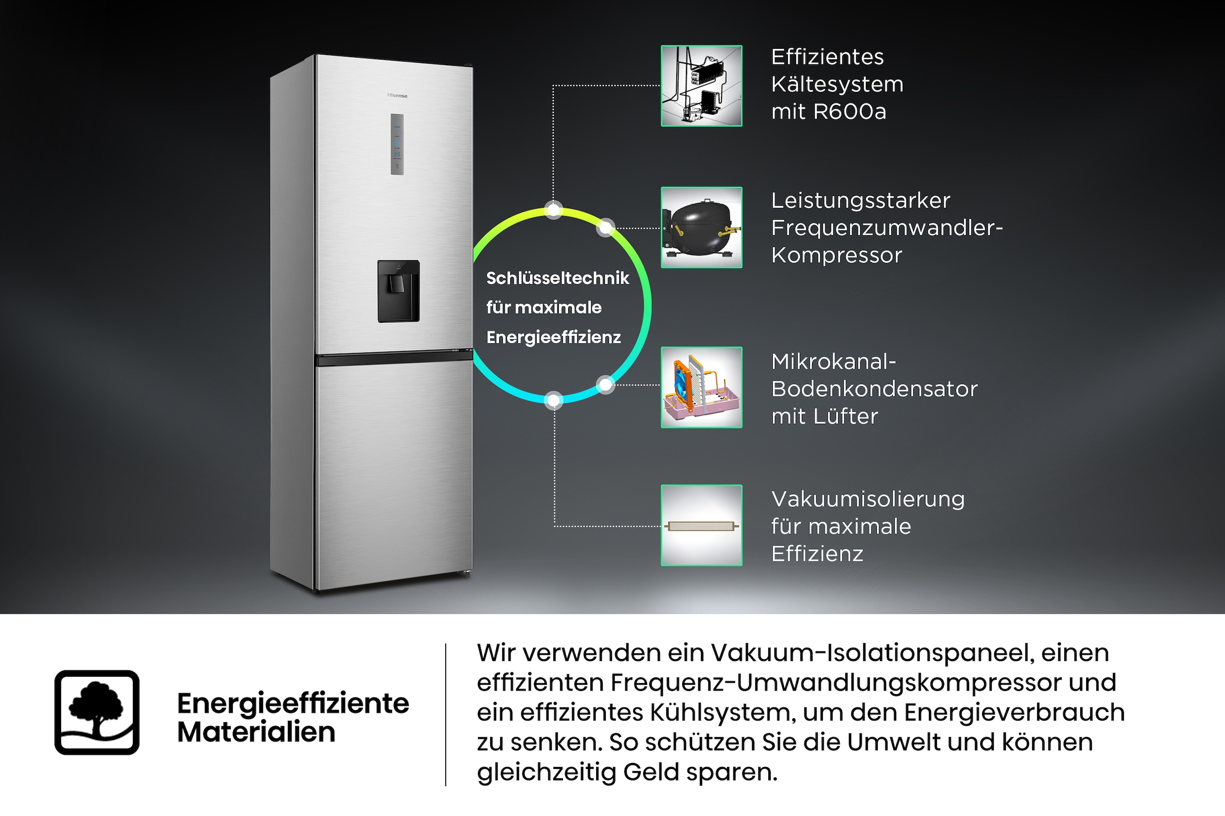 Hisense Kühl-/Gefrierkombination »RB3N300NMCC«, Wasserspender mit Tank