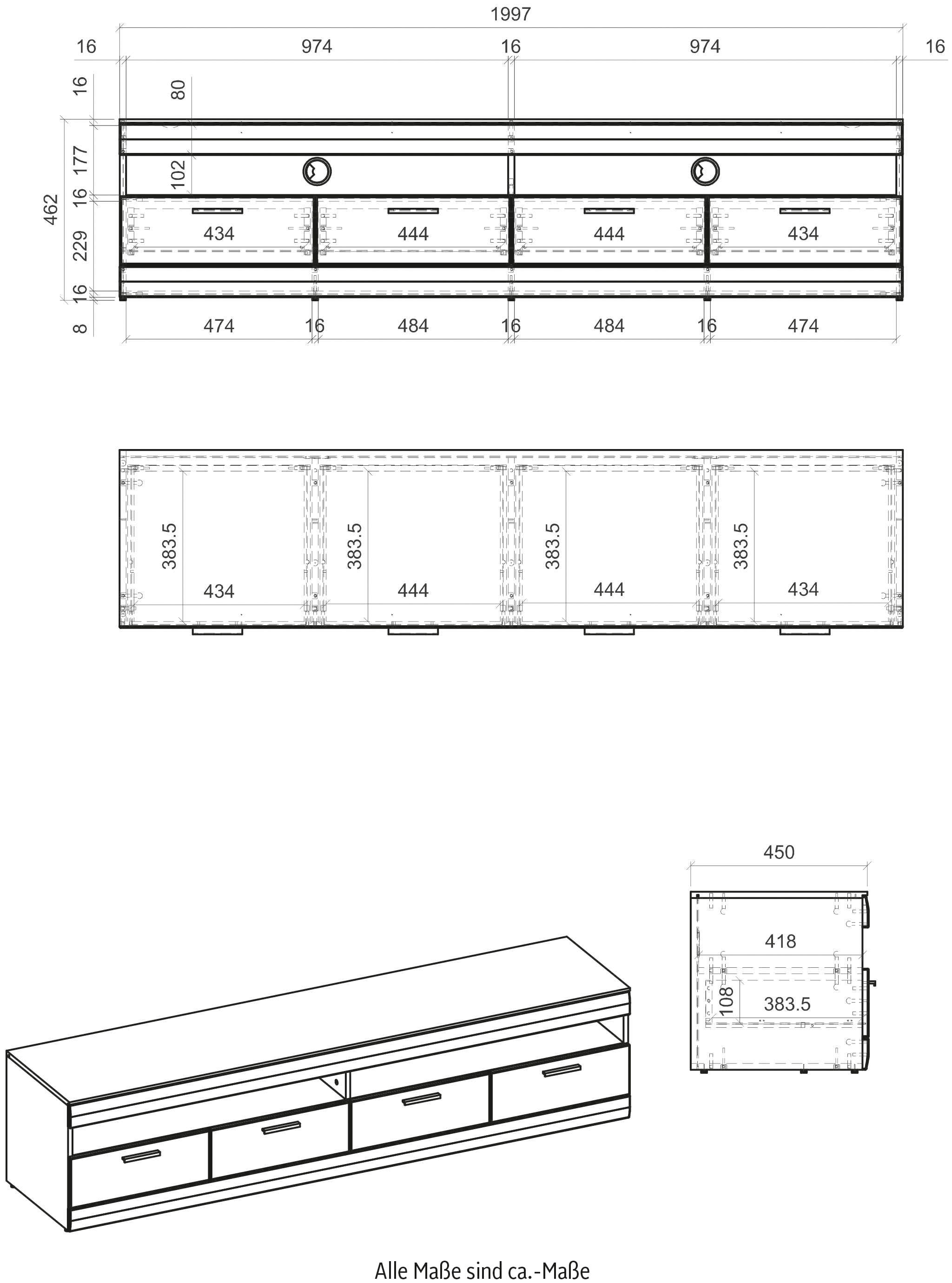INOSIGN Lowboard »SCARA«, mit Applikation Zinneiche Dekor, Breite 200 cm, mit  Softclose-Funktion online bestellen