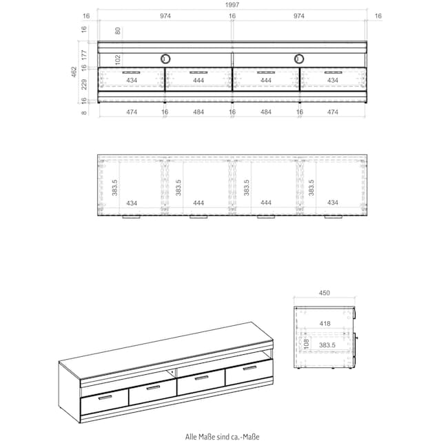 INOSIGN Lowboard »SCARA«, mit Applikation Zinneiche Dekor, Breite 200 cm, mit  Softclose-Funktion online bestellen