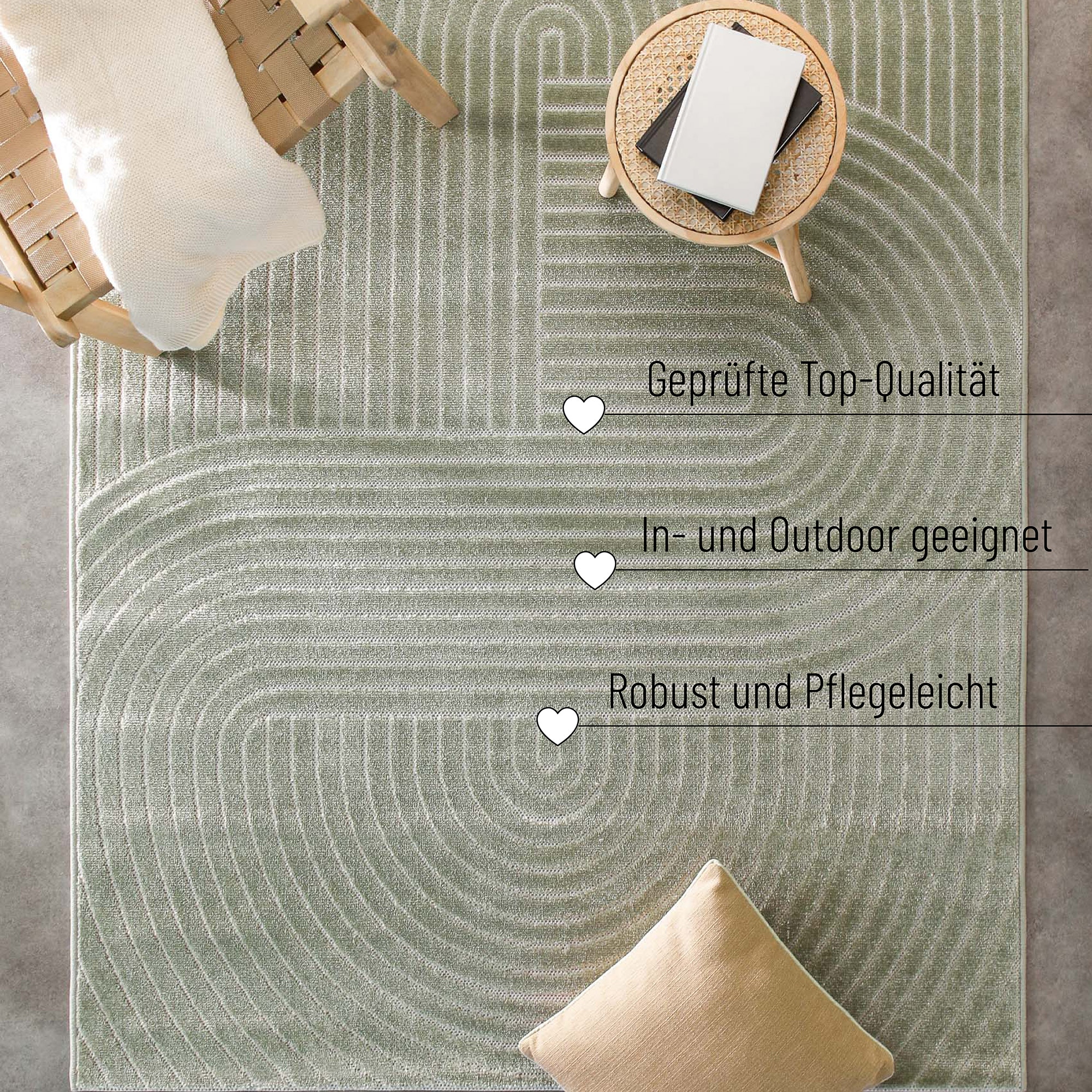 Wecon home Outdoorteppich »Bacalar«, rechteckig, 5 mm Höhe, Innen & Außen, robust, pflegeleicht, 3D-Optik, wetterfest, waschbar