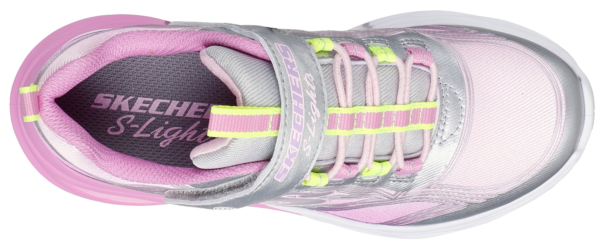 Skechers Sneaker »COSMIC GLOW LIGHTS«, Klettschuh mit Glitzer, Größenschablone zum Download
