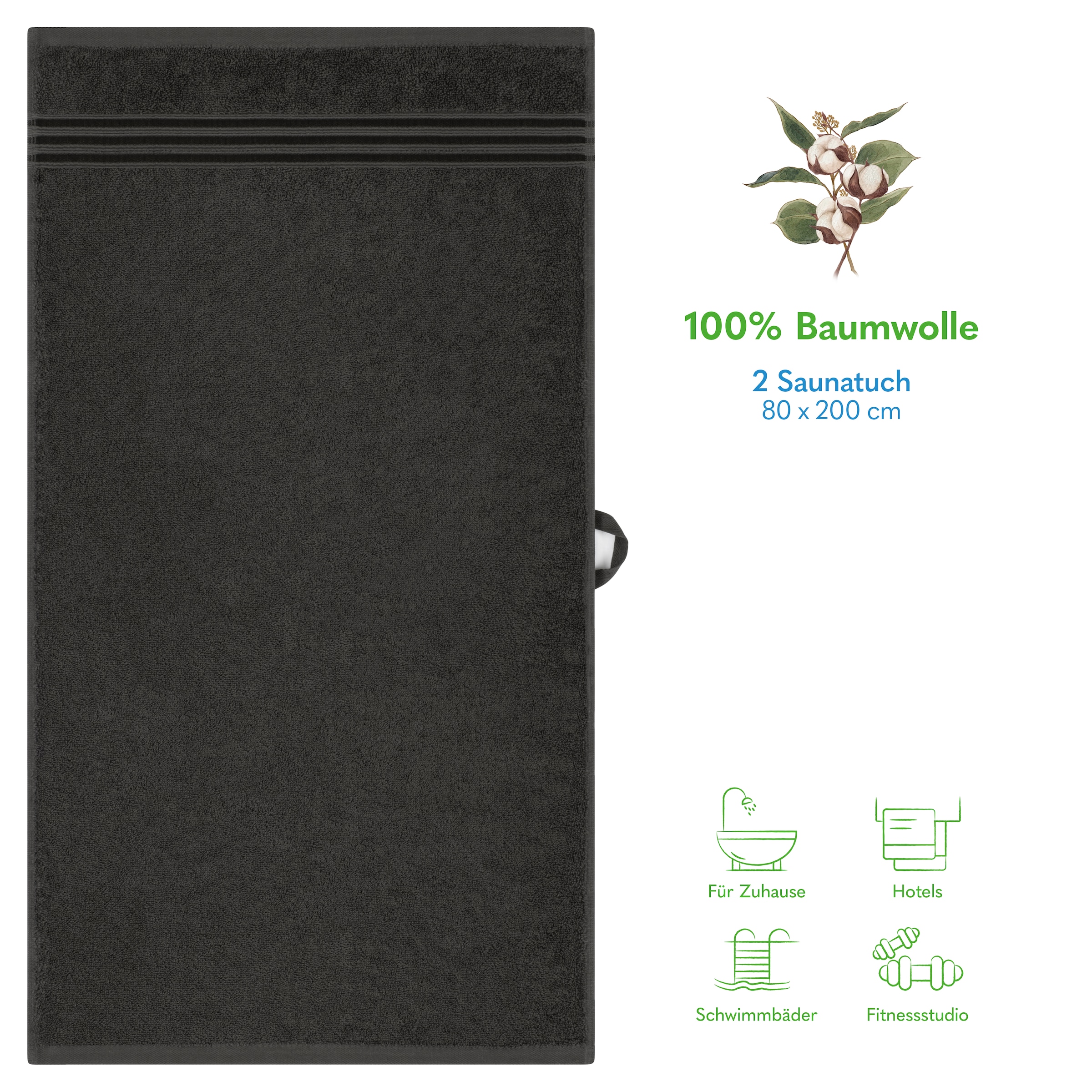 HAMMETEX Saunatuch »Hammetex 2er Set extra große Saunatücher«, (Packung, 2 St., 80x200 Saunatücher), 100% Baumwolle – Weich & Saugfähig – Luxuriöse Große Spa-Badetücher