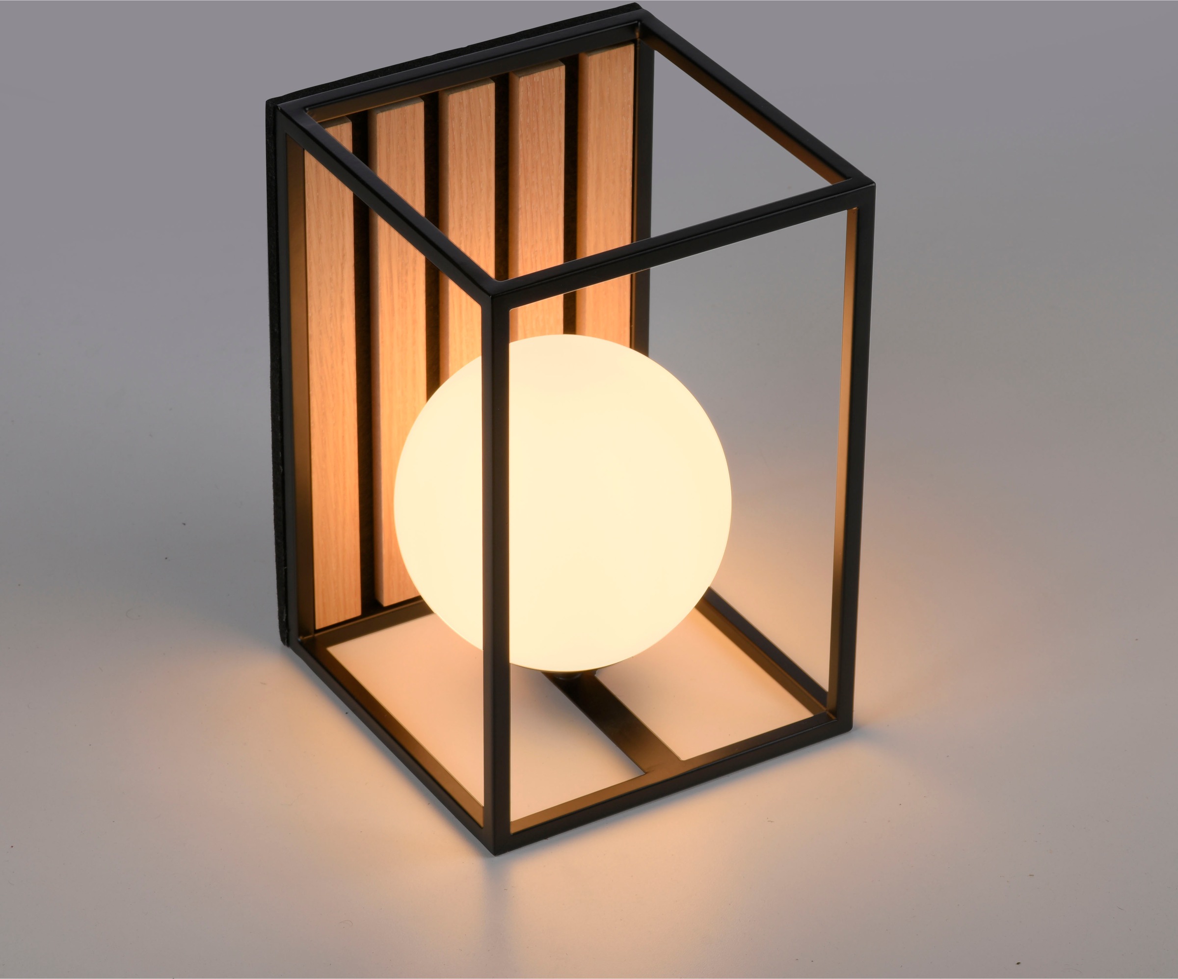 Leonique Tischleuchte »Erinette Akustikpaneele mit Glaskugel«, 1 flammig, Leuchtmittel E14 | ohne Leuchtmittel, Holz, Akustik, Paneele, Nachttisch, Glas, opal matt weiß