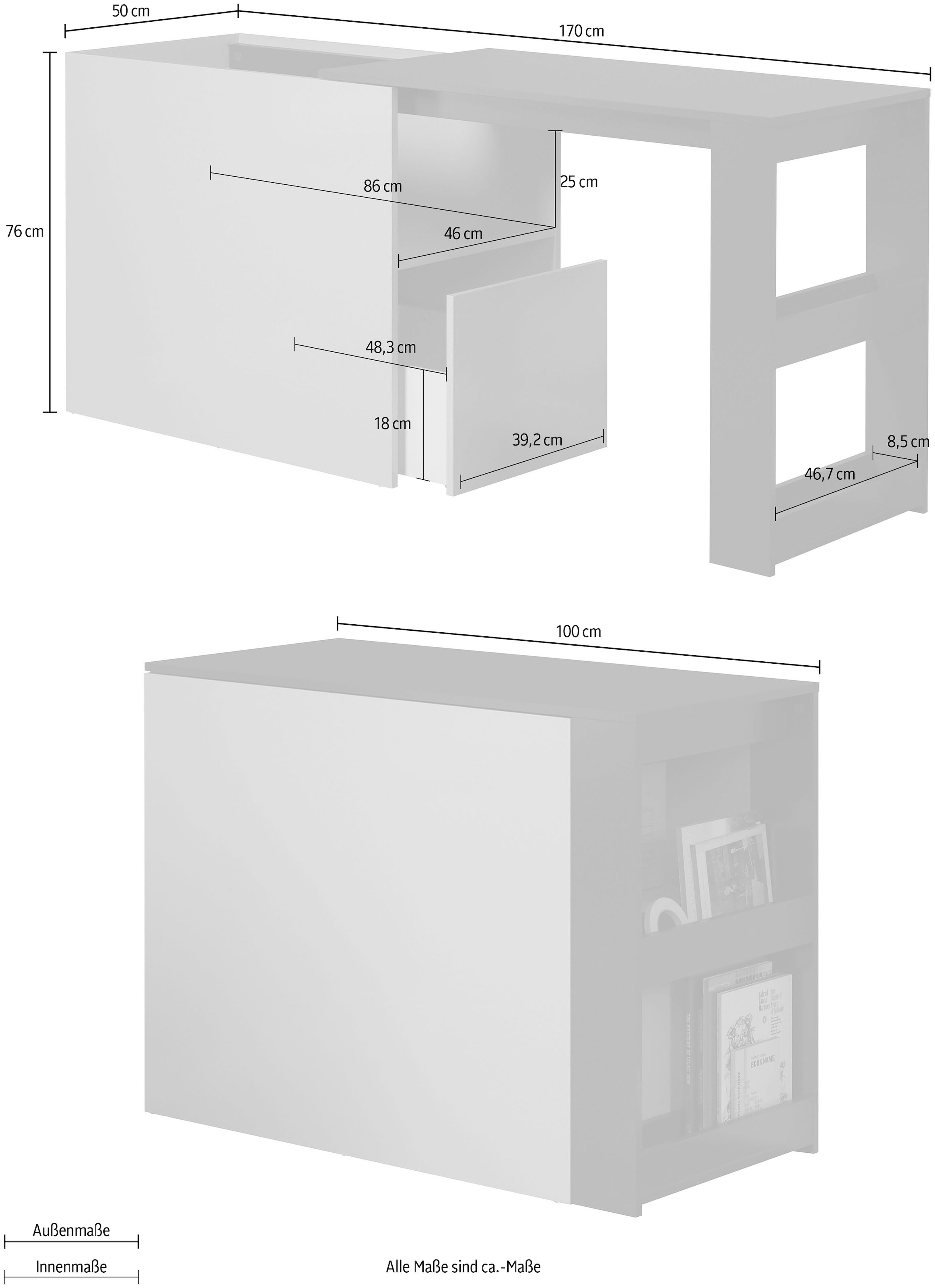 trendteam Schreibtisch »Solution«, (1 St.), Platzsparender Schreibtisch, ausziehbar von 100 zu 170 cm, blau / gelb