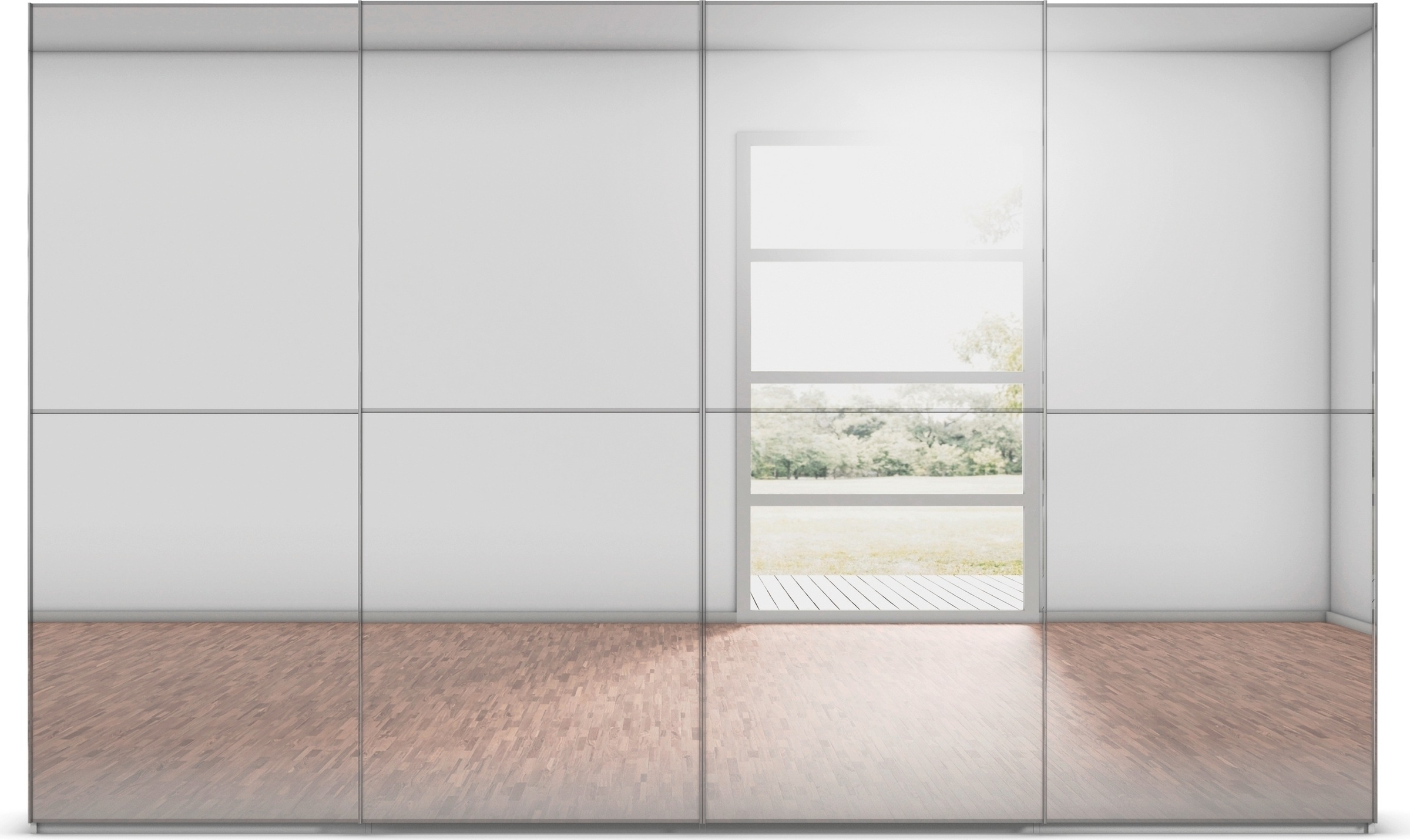 rauch Schwebetürenschrank »Kleiderschrank Schrank Garderobe Schlafzimmerschrank SCALE-DUO«, edle zweigeteilte Türen Spiegelfront und 3 Zierleisten MADE IN GERMANY