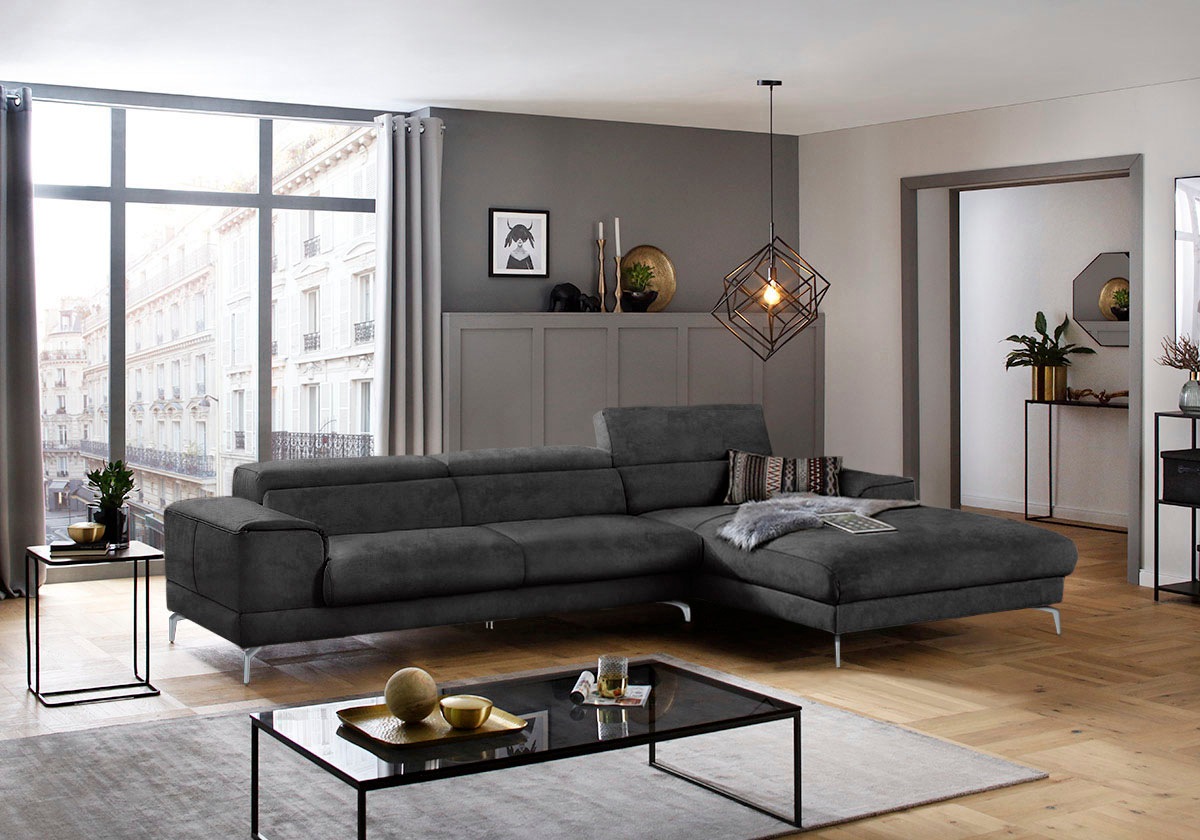 W.SCHILLIG Ecksofa »piedroo, Designsofa mit tollem Sitzkomfort, bequem und elegant, L-Form«, Kopfteilverstellung, wahlweise mit Sitztiefenverstellung, Breite 343cm