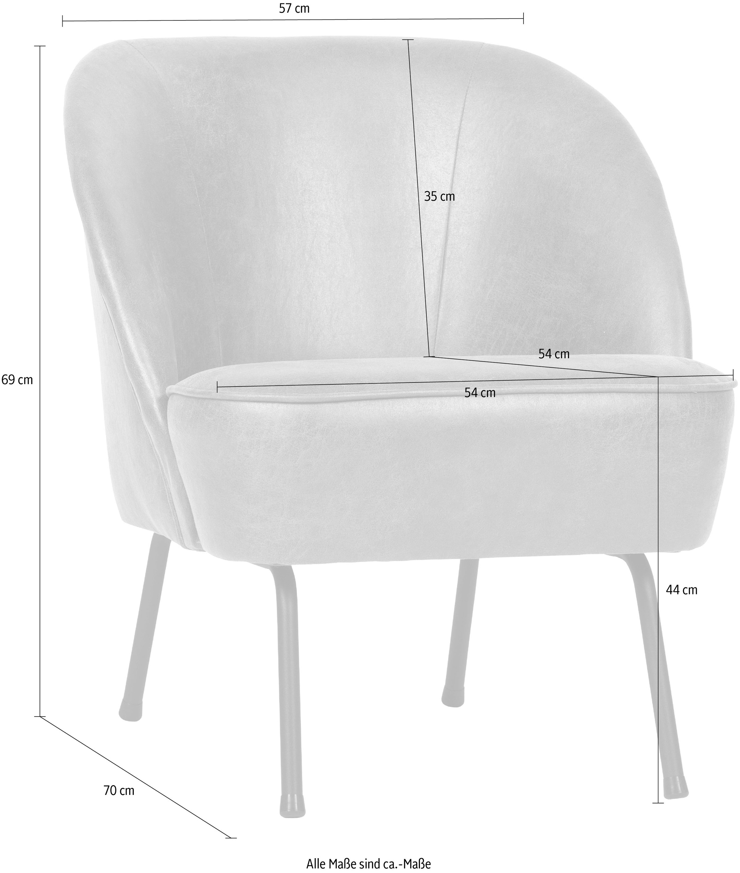 WOOOD Sessel »Vogue mit recyceltem Leder und Metallgestell B 57 x T 70 x H 69 cm« Hohe Verschleißfestigkeit, pulverbeschichtetes Metallgestell