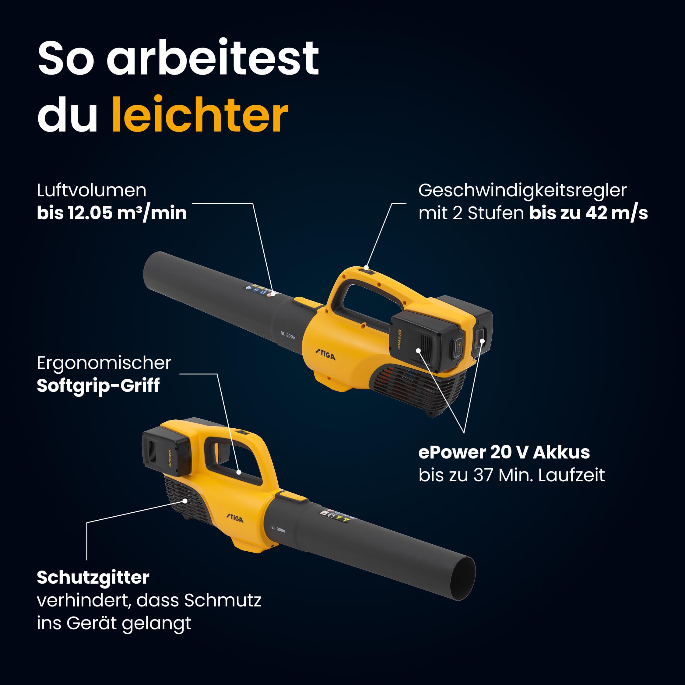 STIGA GARDEN Akku-Laubbläser »BL 300e« 2 Stufen mit max. 155km/h