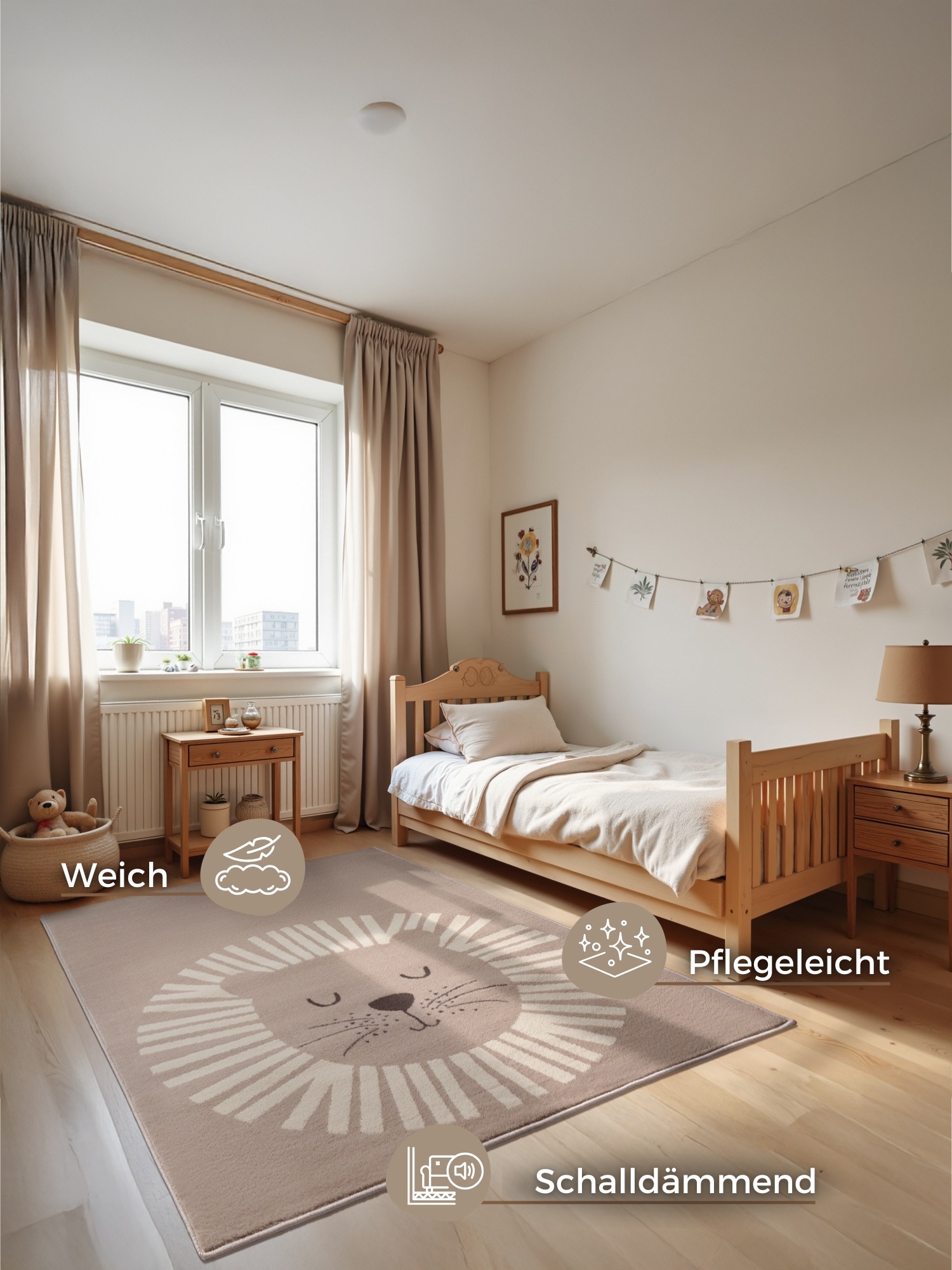 HANSE Home Kinderteppich »Happy Lion«, rechteckig, 8 mm Höhe, Spielteppich, fest, Kinderzimmer, Kurzflor, Spielunterlage
