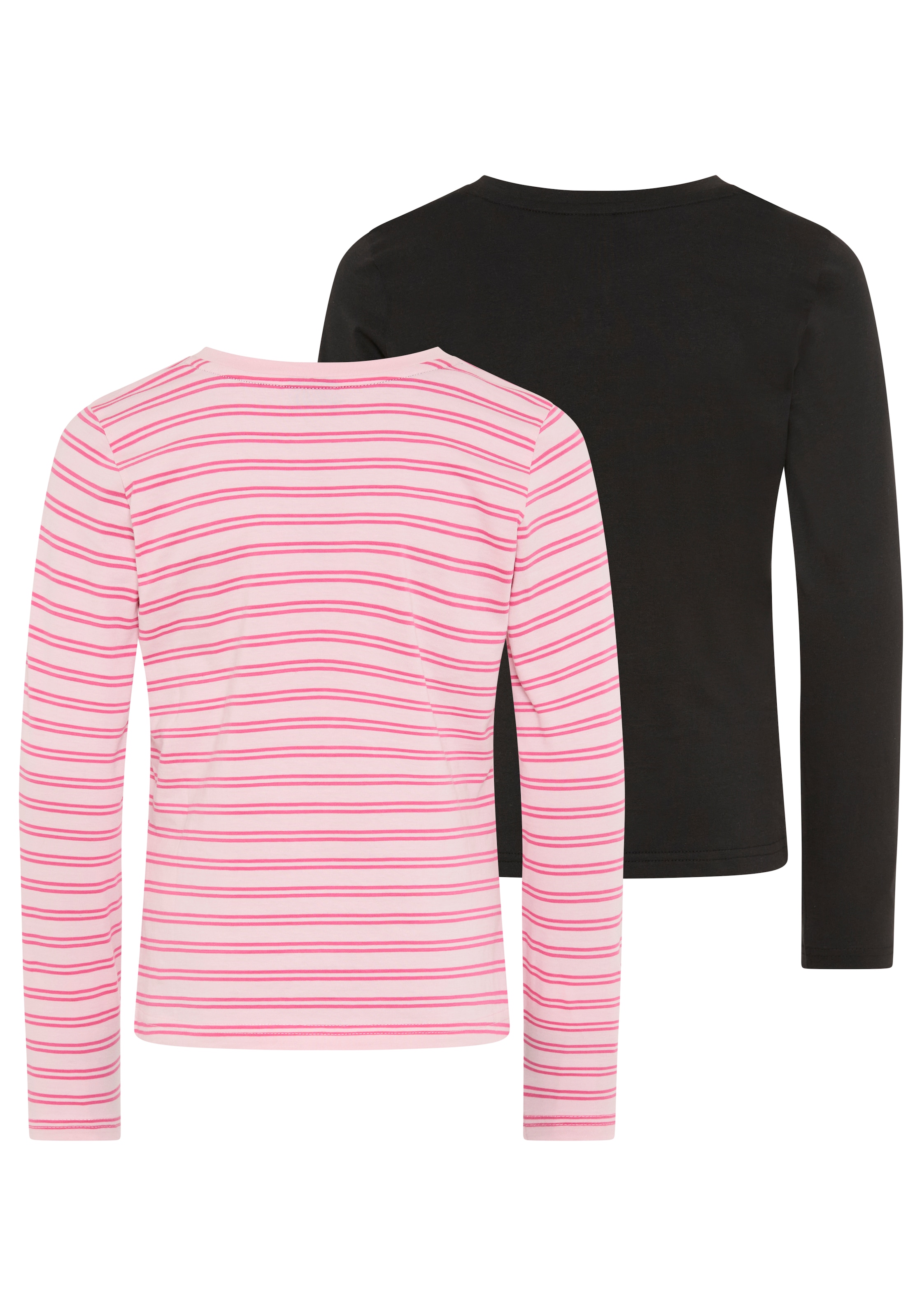 H.I.S Langarmshirt »2er Pack Shirts 1x uni + 1x geringelt, für Mädchen« Packung, 2, 2 tlg. für Mädchen, Langarm, mit Rundhalsausschnitt und Knopfleiste