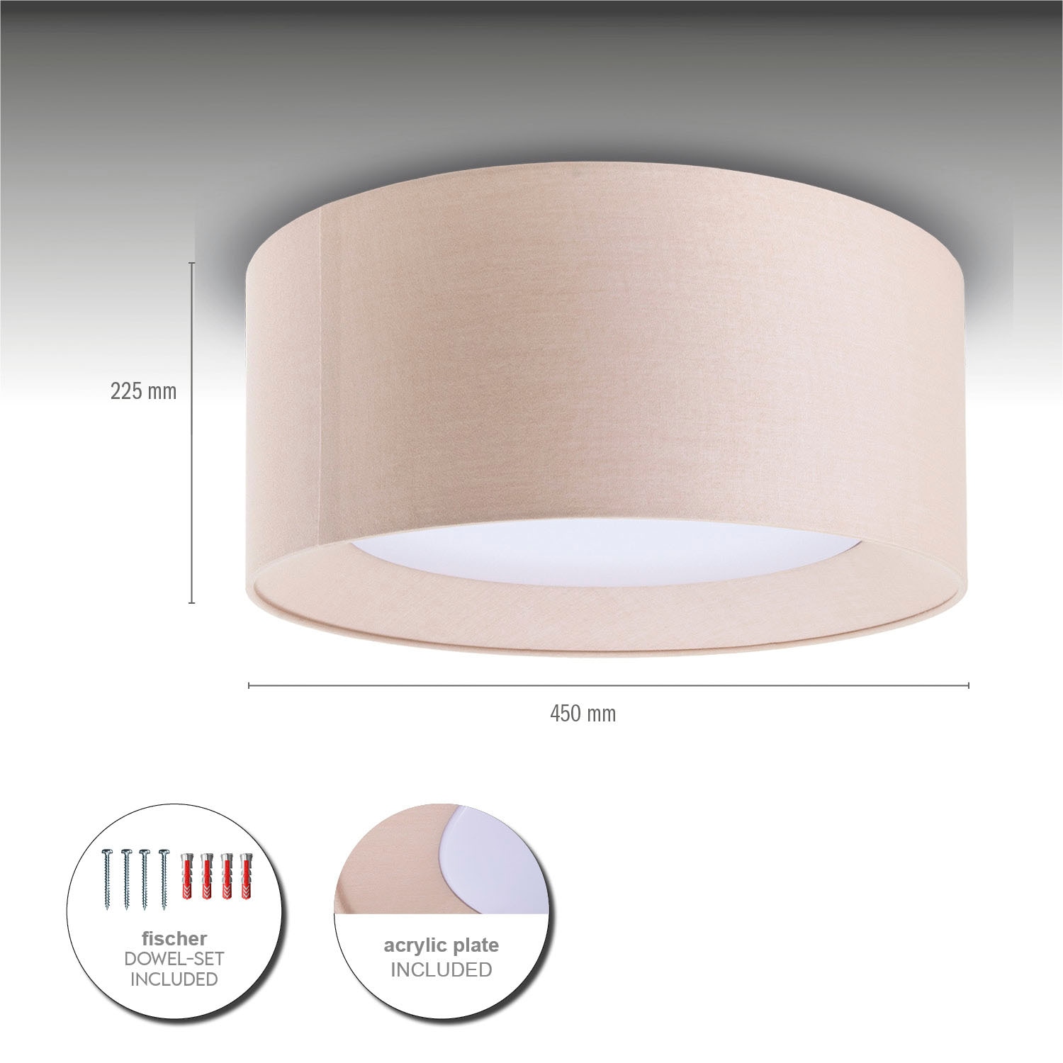 Paco Home Deckenleuchte »DRUM« E27 Rund Arbeitszimmer Textilschirm 3 x E27 Modern Geschlossen Uni