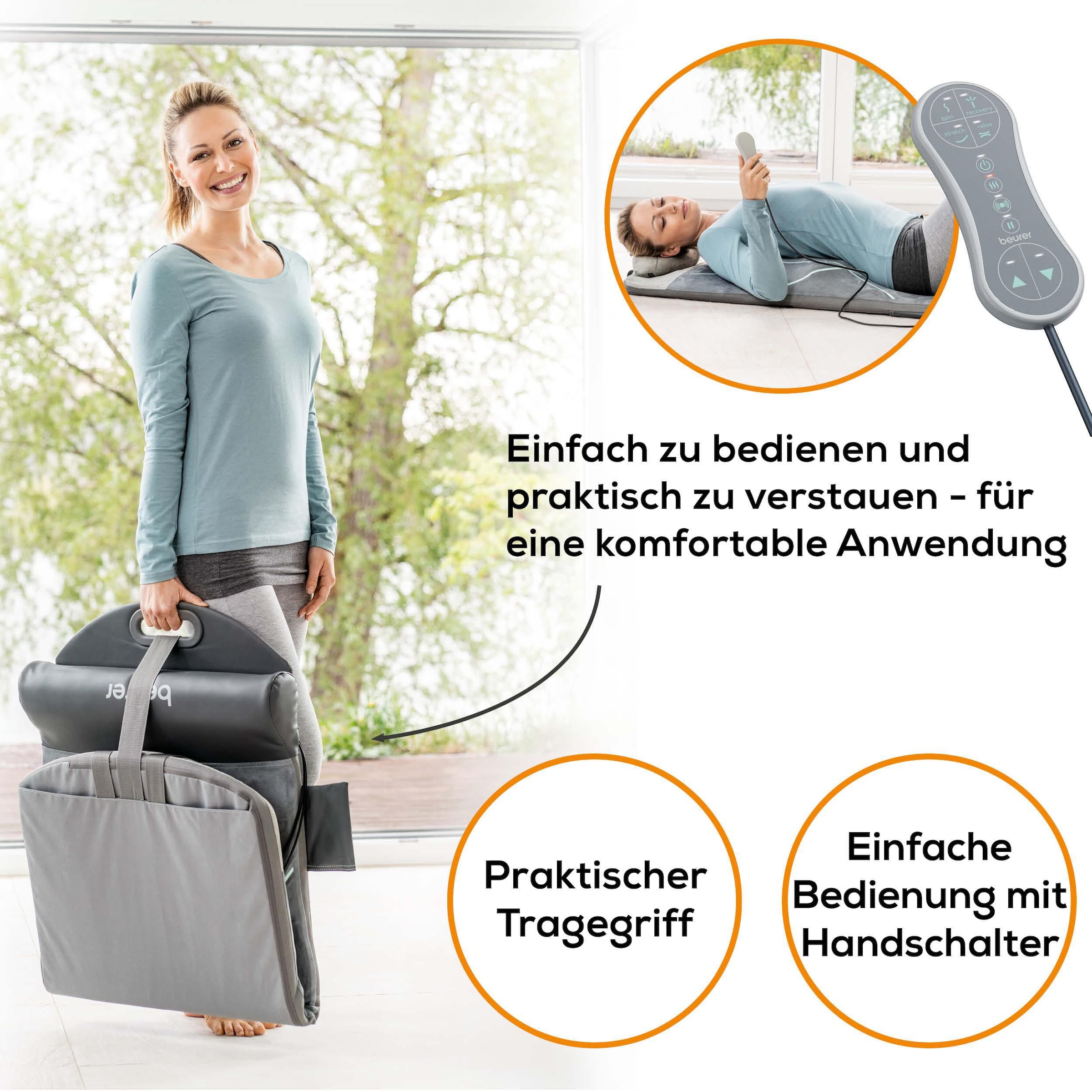 BEURER Massagematte »MG 280 Yoga-& Stretchmatte zum Dehnen & Stretchen«, 7 Luftkammern zur Imitation von Yoga- & Dehnübungen, mit Wärmefunktion