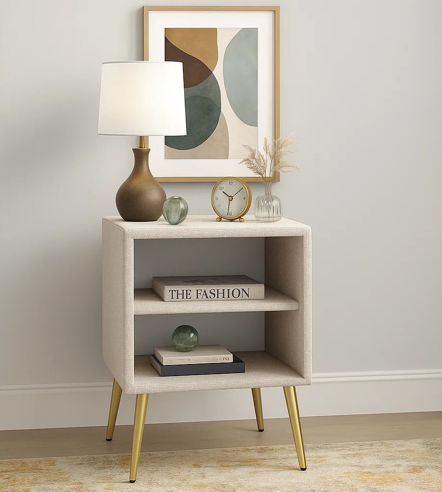 Home affaire Nachtschrank »MOIVRE Polster-Nachtkommode wahlweise mit 2 Schubladen oder Fächer« Nako auf goldenen Beinen, Maße B/T/H: 41/40,5/53,5cm, passend zum Bett