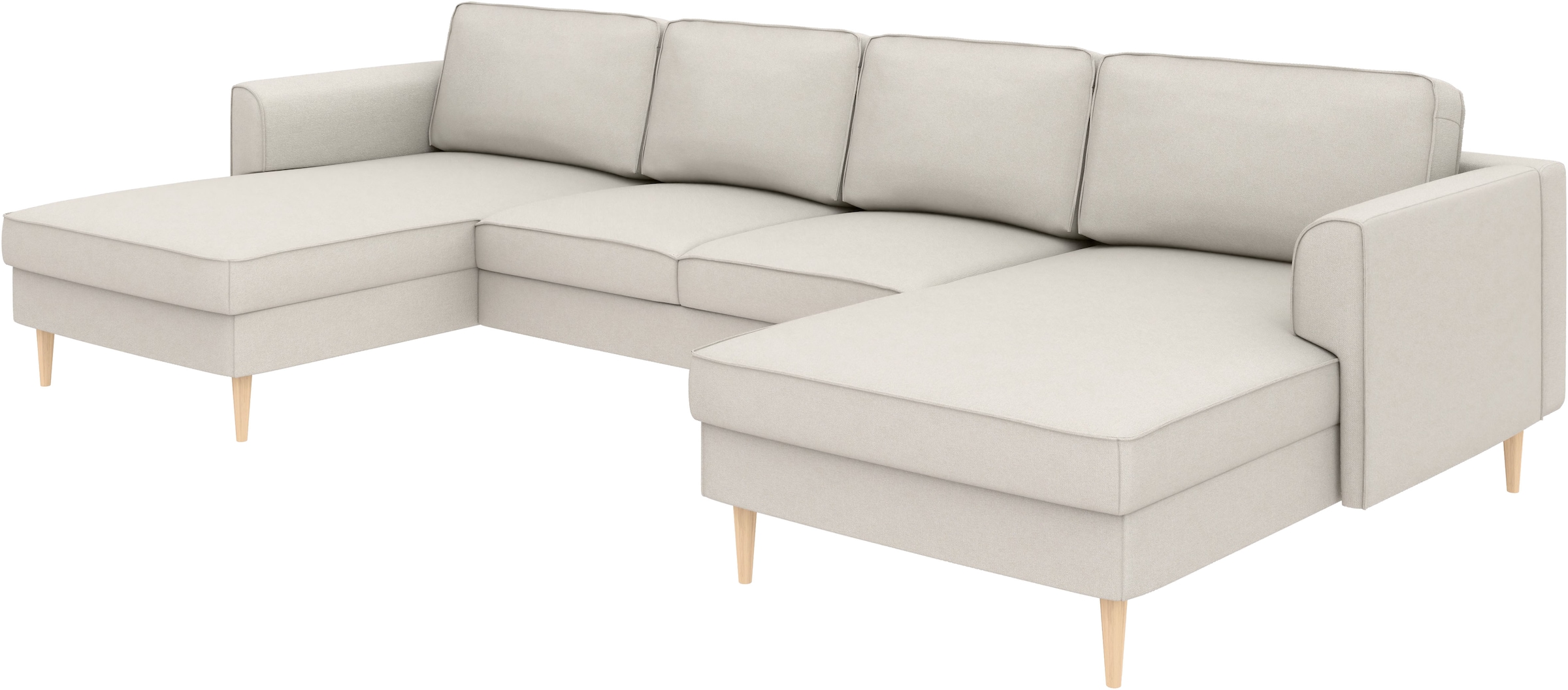 Home affaire Wohnlandschaft »Booster, whlw. mit Schlaffunktion & Bettkasten, Fuß Buche lackiert« Sofa in U-Form, Breite 305 cm, in Cord oder Struktur