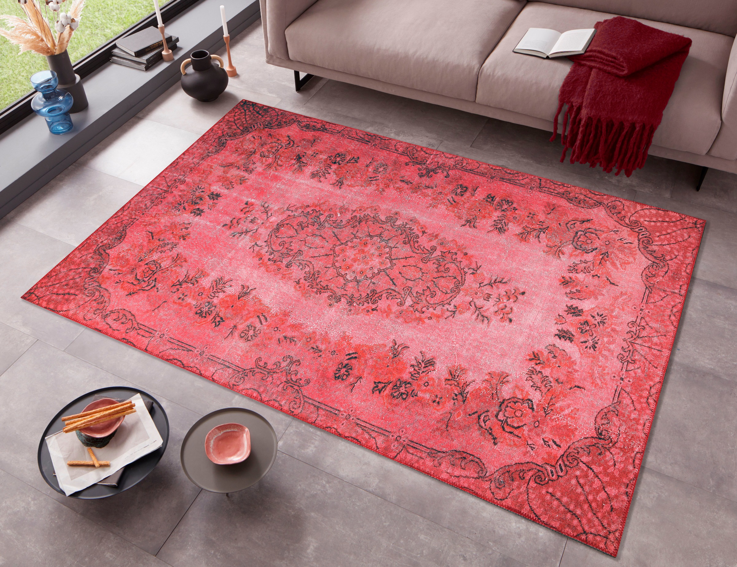 Home affaire Teppich »Basima«, rechteckig, 6 mm Höhe, Orient Optik, Vintage Design, Rutschhemmende Rückenbeschichtung