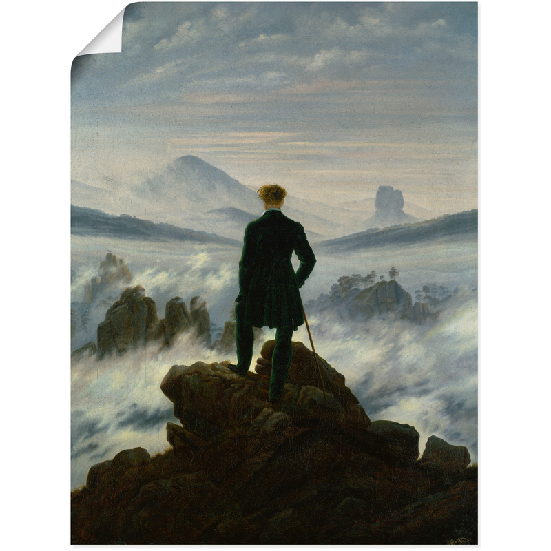 ARTLAND Wandbild »Der Wanderer über dem Nebelmeer. Um 1818« Mann 1 Stk. tlg. als Leinwandbild, Poster in verschied. Größen Farbe Bild(er): blau