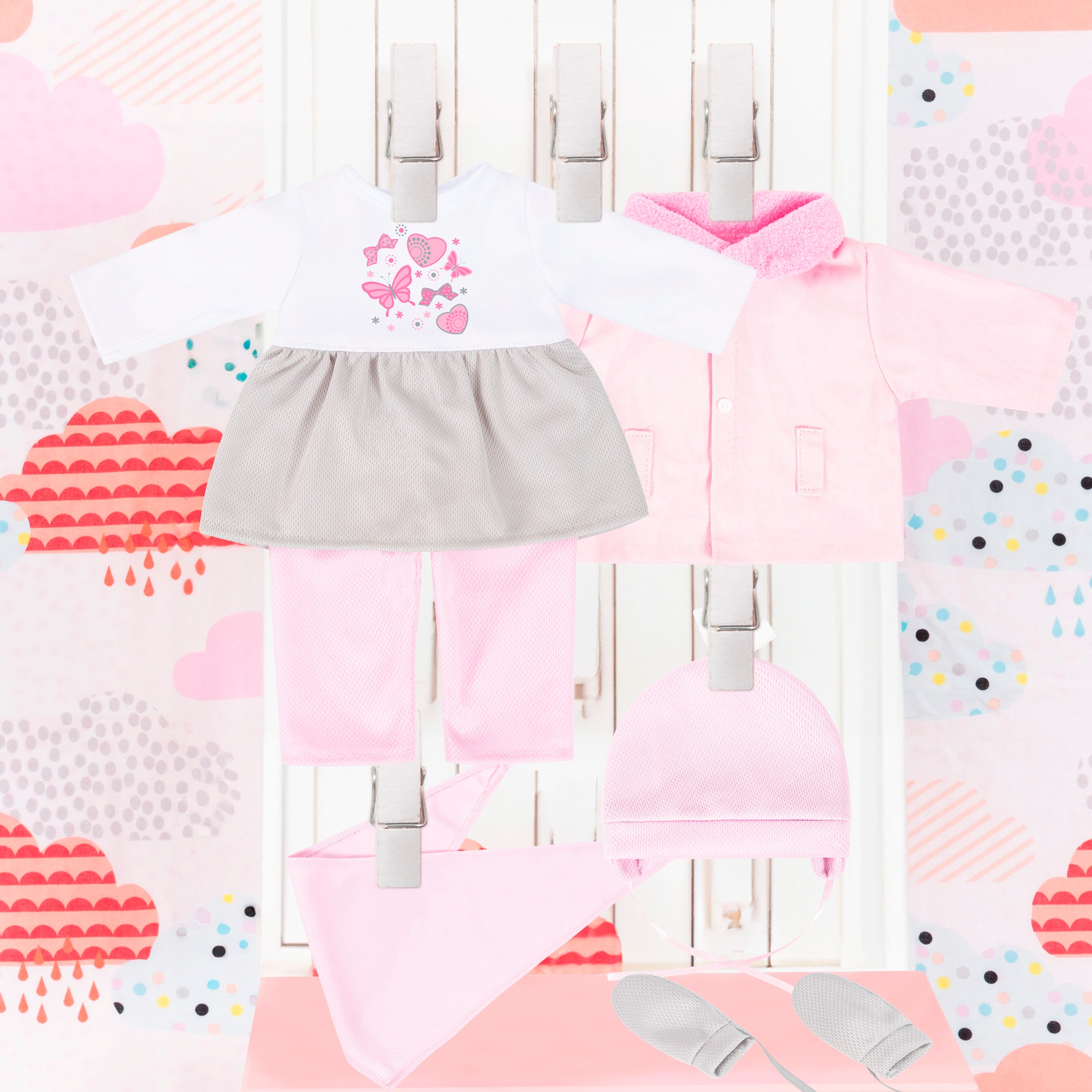 Bayer Puppenkleidung »Kleid/Hose rosa«, (Set, 6 tlg.)