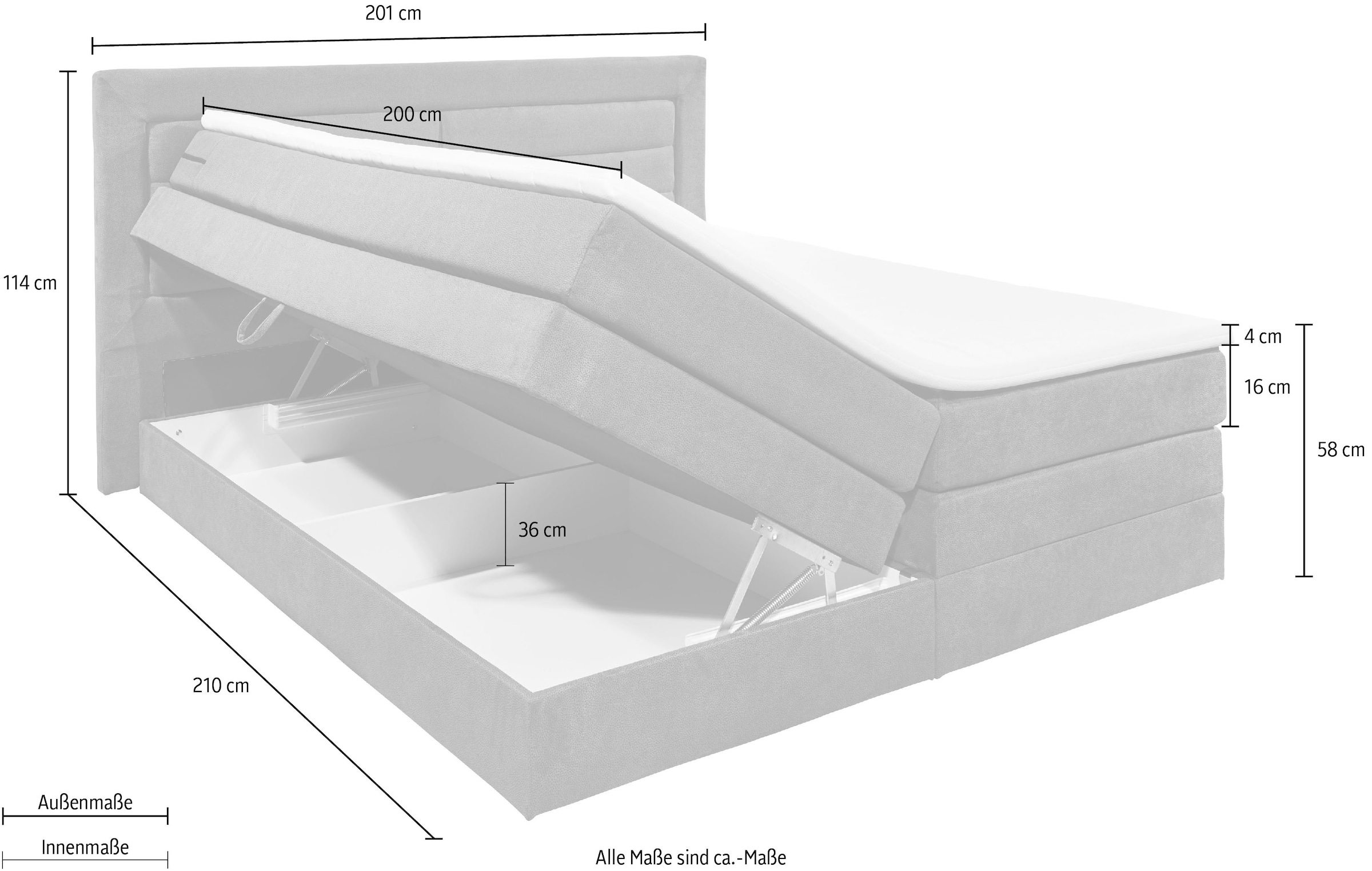 ED EXCITING DESIGN Boxspringbett »Saba«, (6 St.), inkl. zwei Bettkästen und Topper