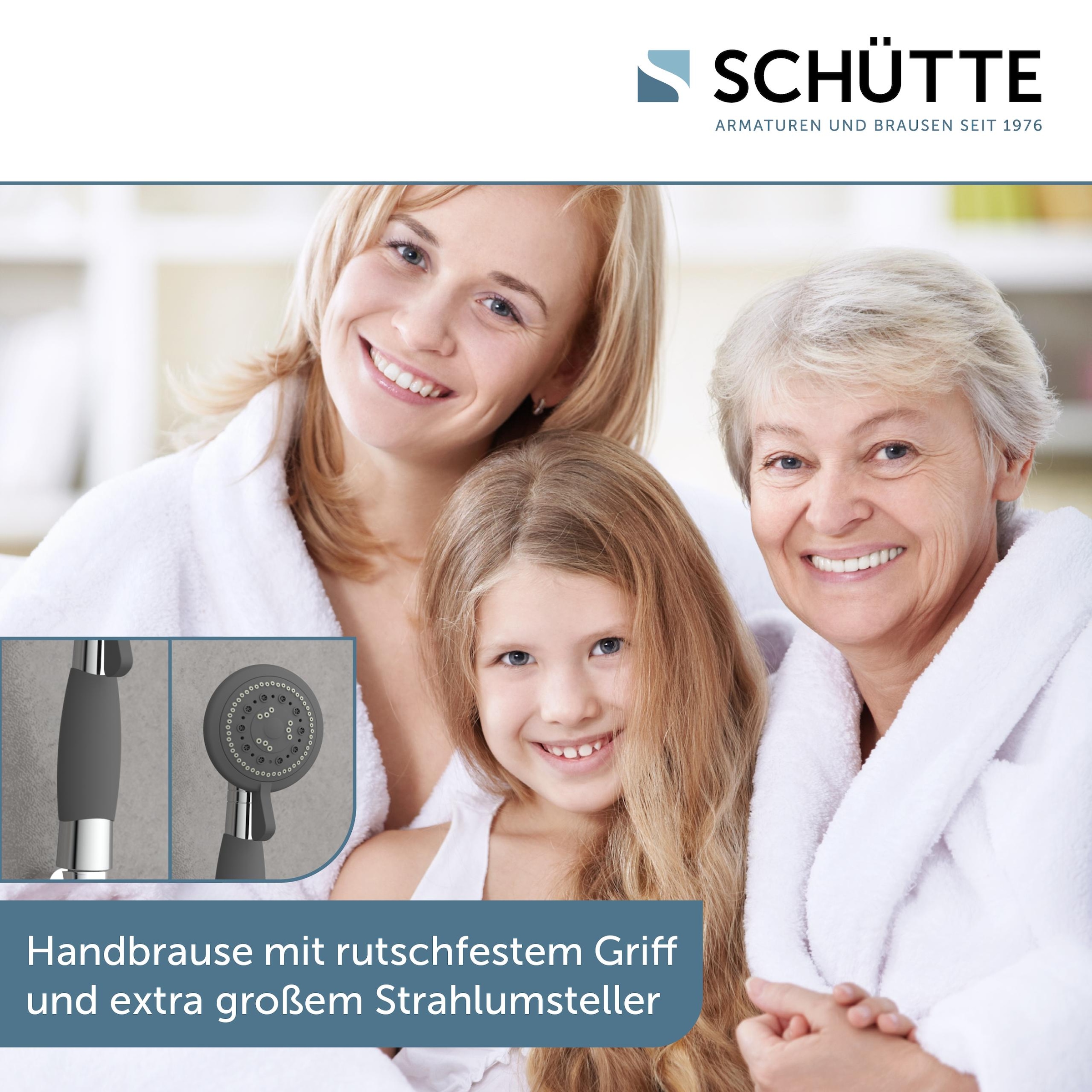 Schütte Handbrause »VITAL«, mit 4 Strahlarten, mit rutschfestem Griff, Duschbrause, Chrom/Schwarz