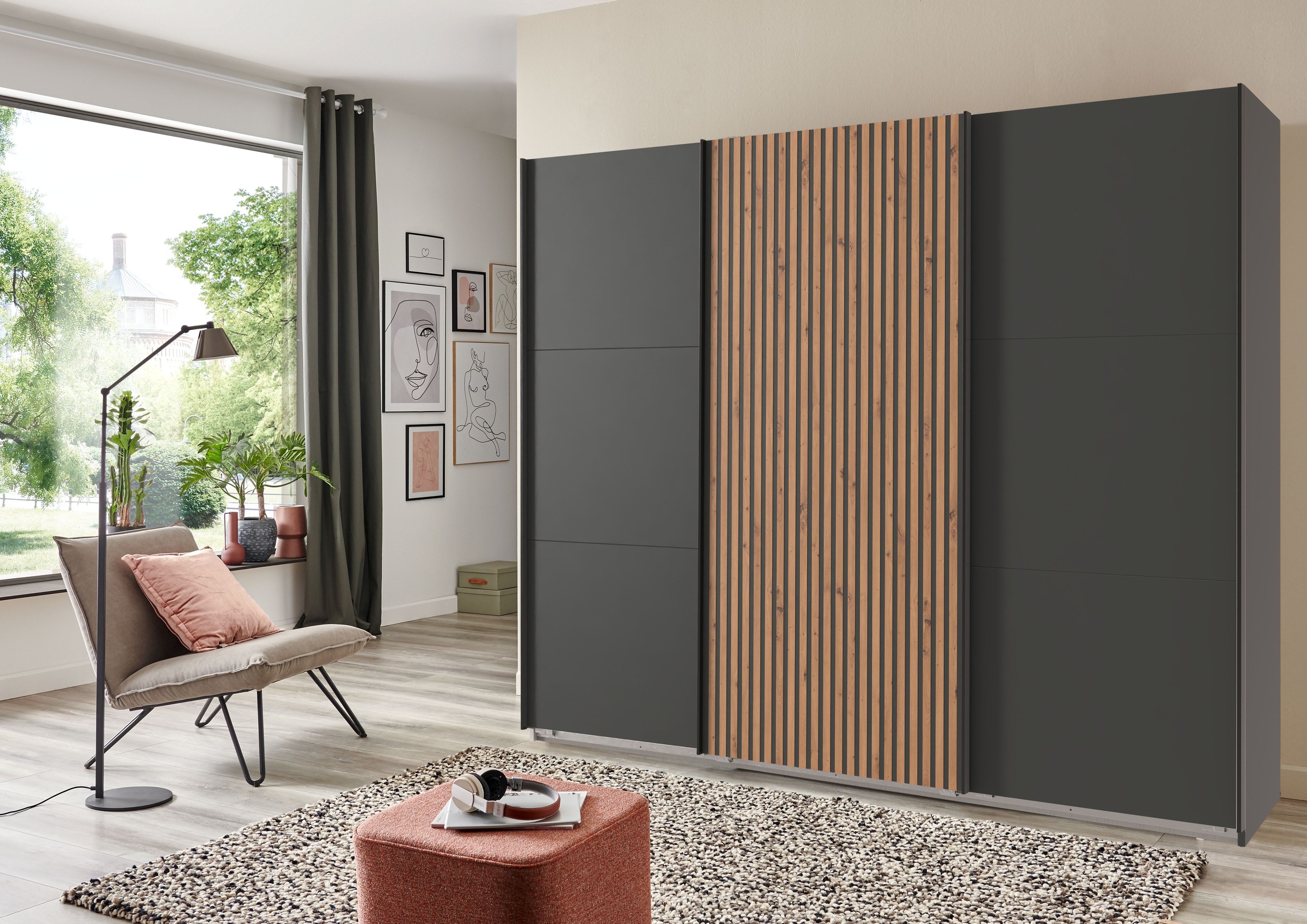 Wimex Schwebetürenschrank »Andorra by fresh to go«, Mit 3D-Leisten für Akustikpaneel-Optik