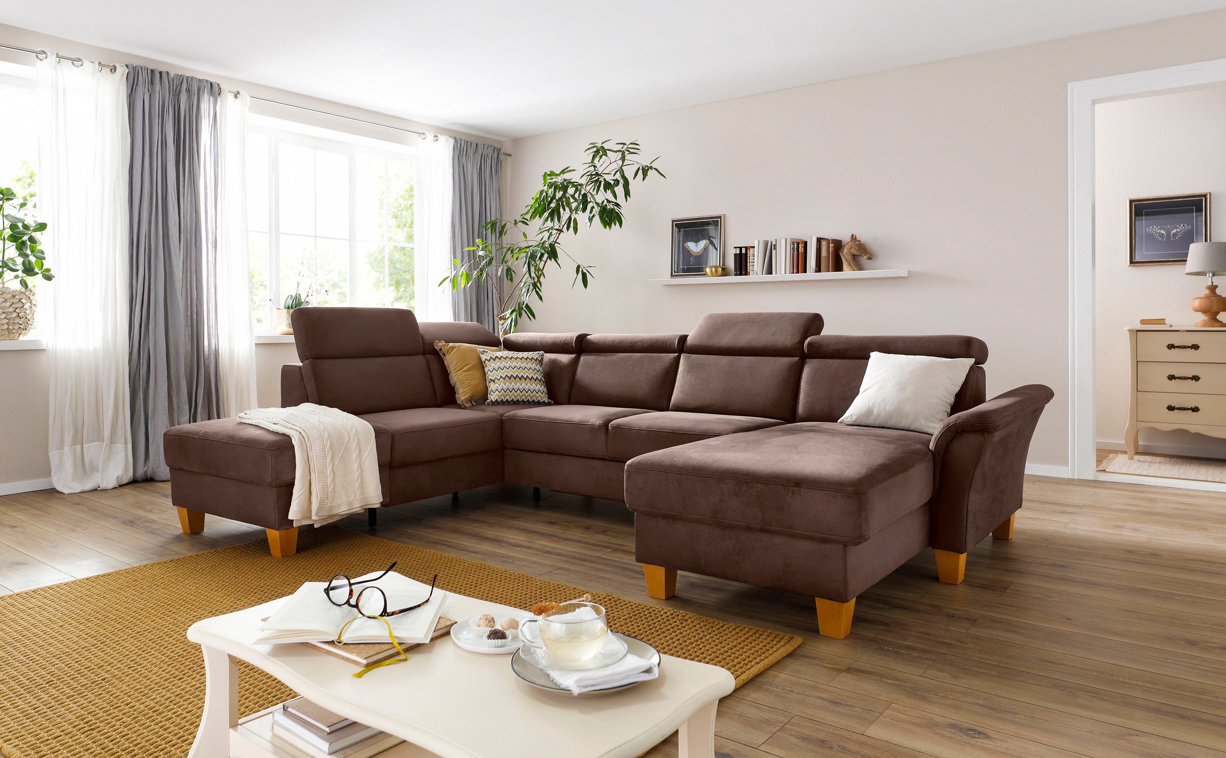 Home affaire Wohnlandschaft »Conville U-Form«, Kopfteilverstellung wahlweise mit Bettfunktion und Bettkasten