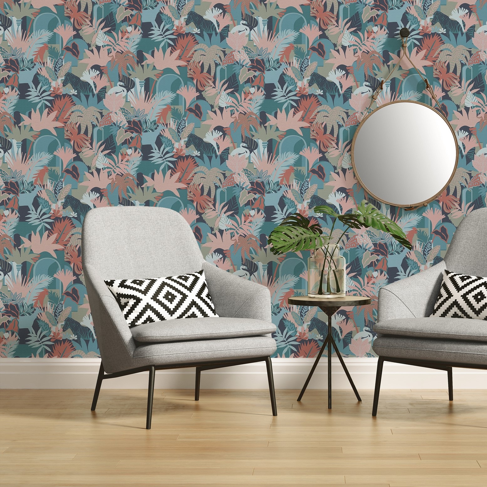 A.S. Création Vliestapete »Antigua Retrotapete Artdeco« gemustert | matt | neutral leicht strukturiert Dschungeltapete Floral mit Tieren Tapeten Wohnzimmer Schlafzimmer Flur