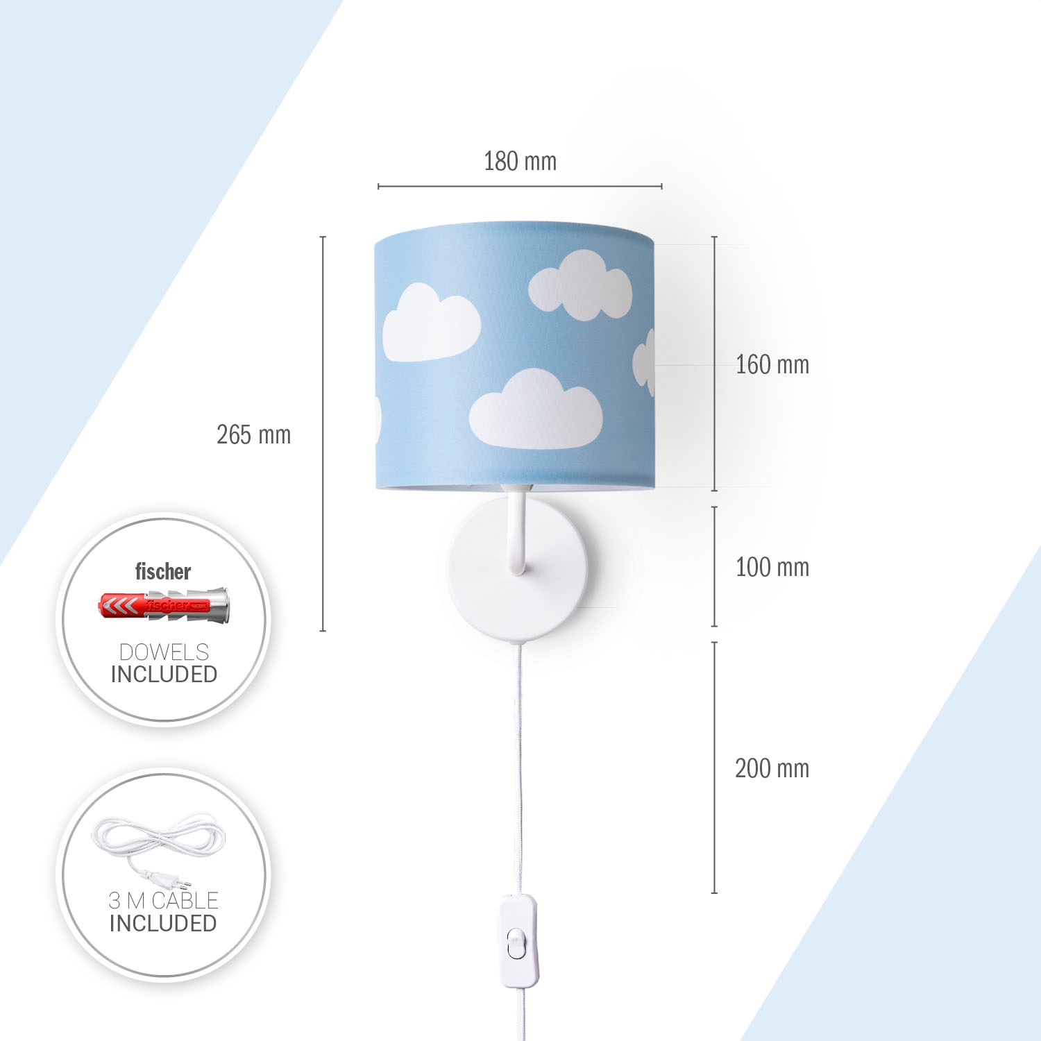 Paco Home Wandleuchte »Luca Cosmo«, Leuchtmittel E14 | ohne Leuchtmittel, Kinderzimmer Wandleuchte Kind Kinderlampe Wolken Himmel Mit Stecker