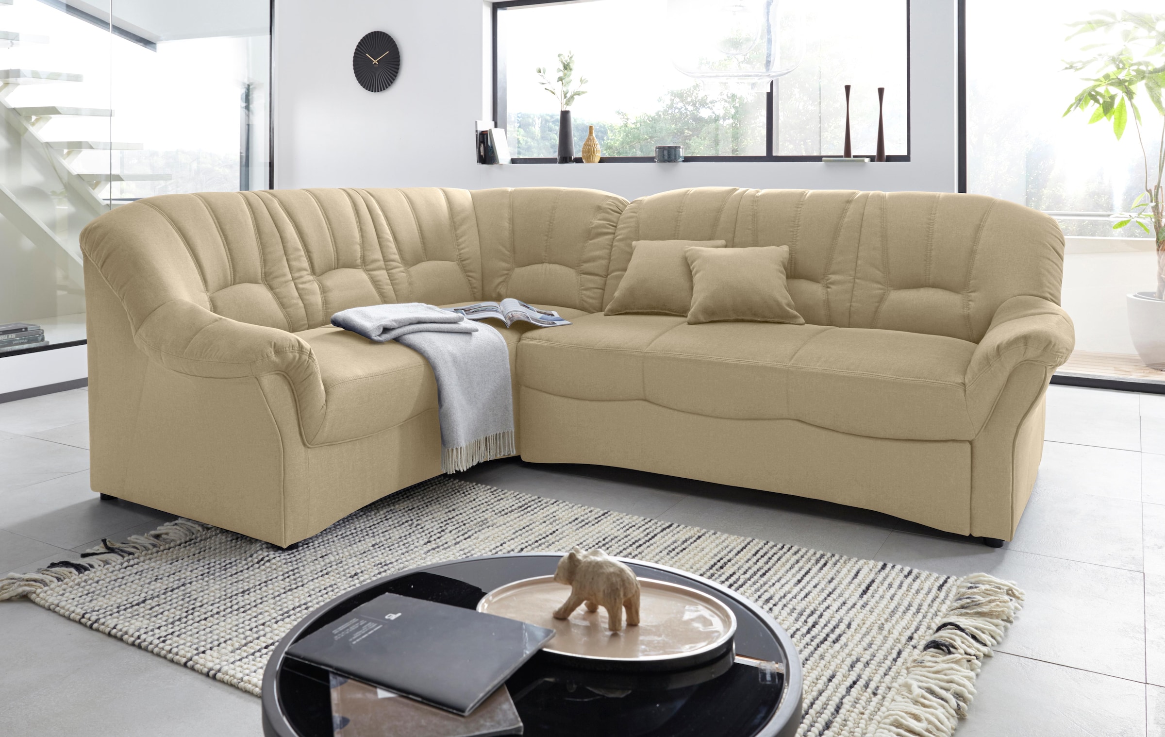 DOMO collection Ecksofa »Bahia, zeitlos und elegant, bequeme Armlehnen, L-Form«, wahlweise mit Bettfunktion