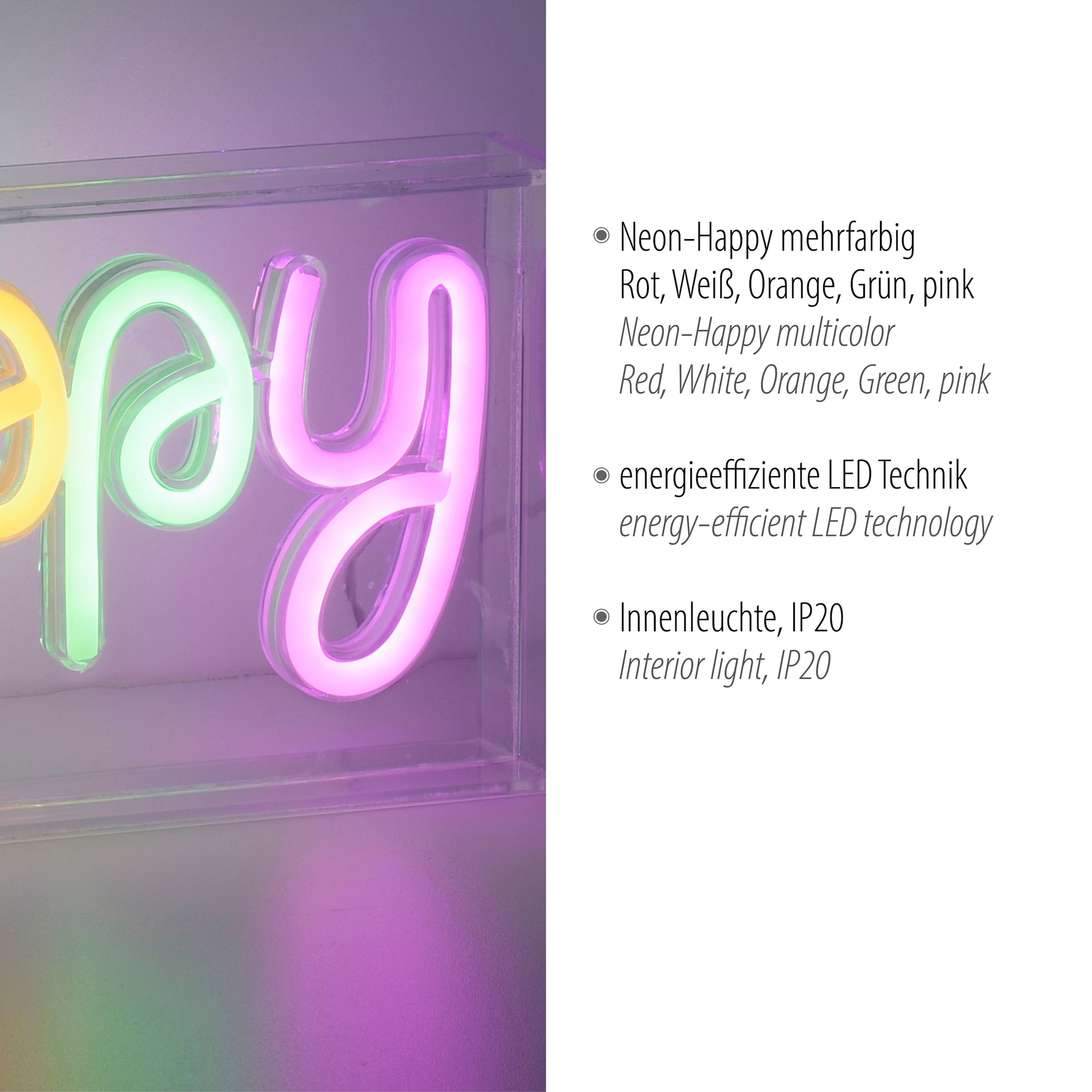 JUST LIGHT LED Wandleuchte »NEON-HAPPY«, 1 flammig, Leuchtmittel LED-Board | LED fest integriert