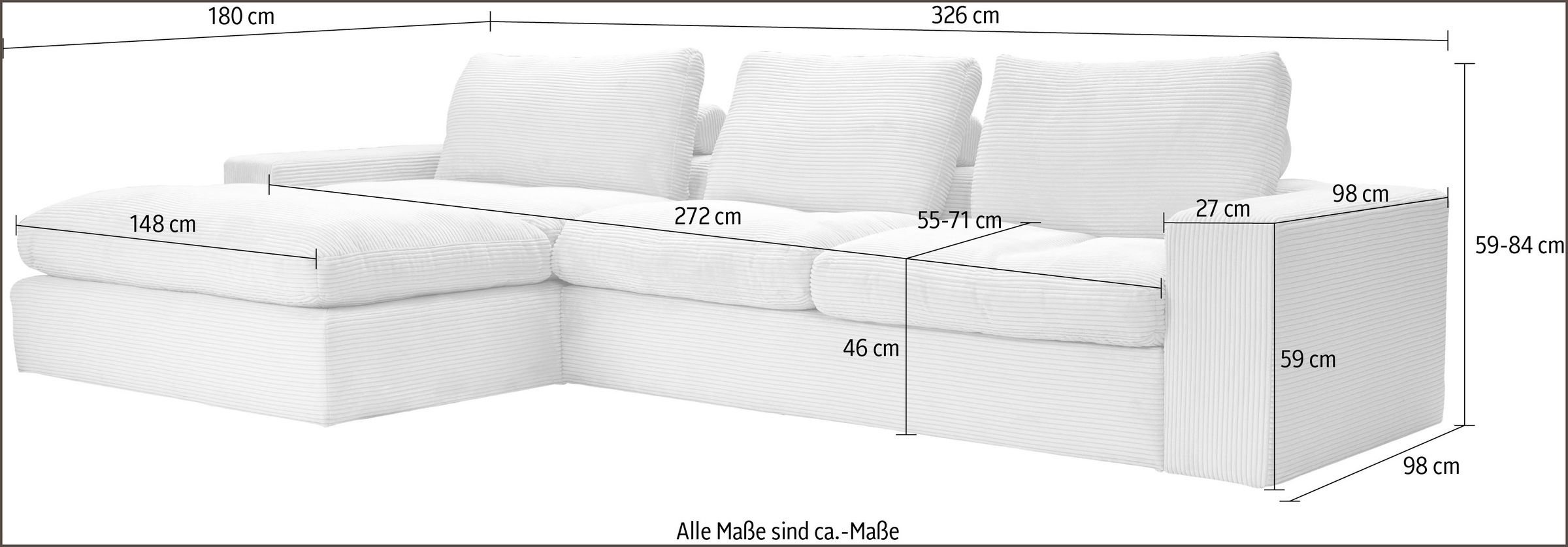 alina Ecksofa »Sandy«, mit Recamiere, in modernem Cordstoff