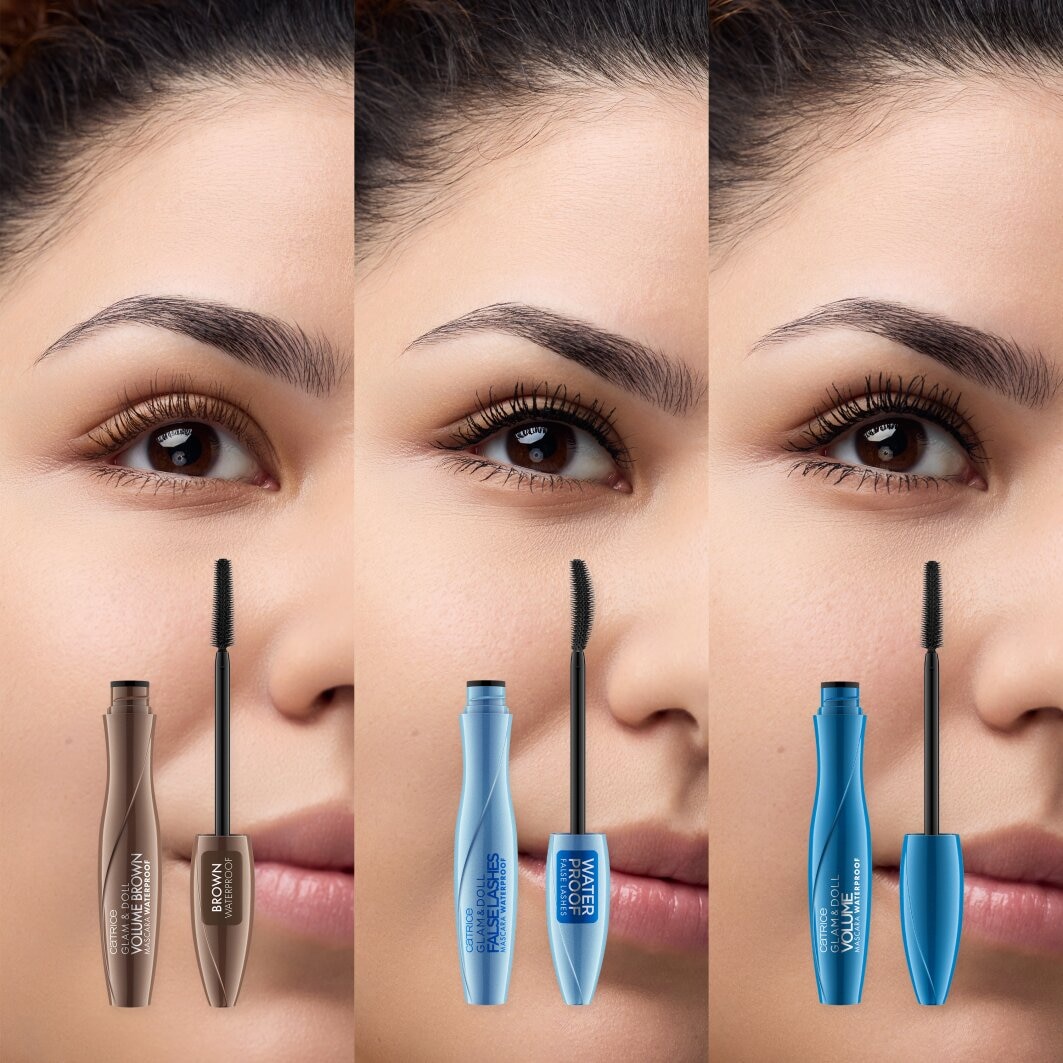 Catrice Mascara »Glam & Doll Volume Brown Mascara Waterproof«, (Set, 3 tlg.), Wasserfest und volumengebend für einen natürlichen Alltagslook!